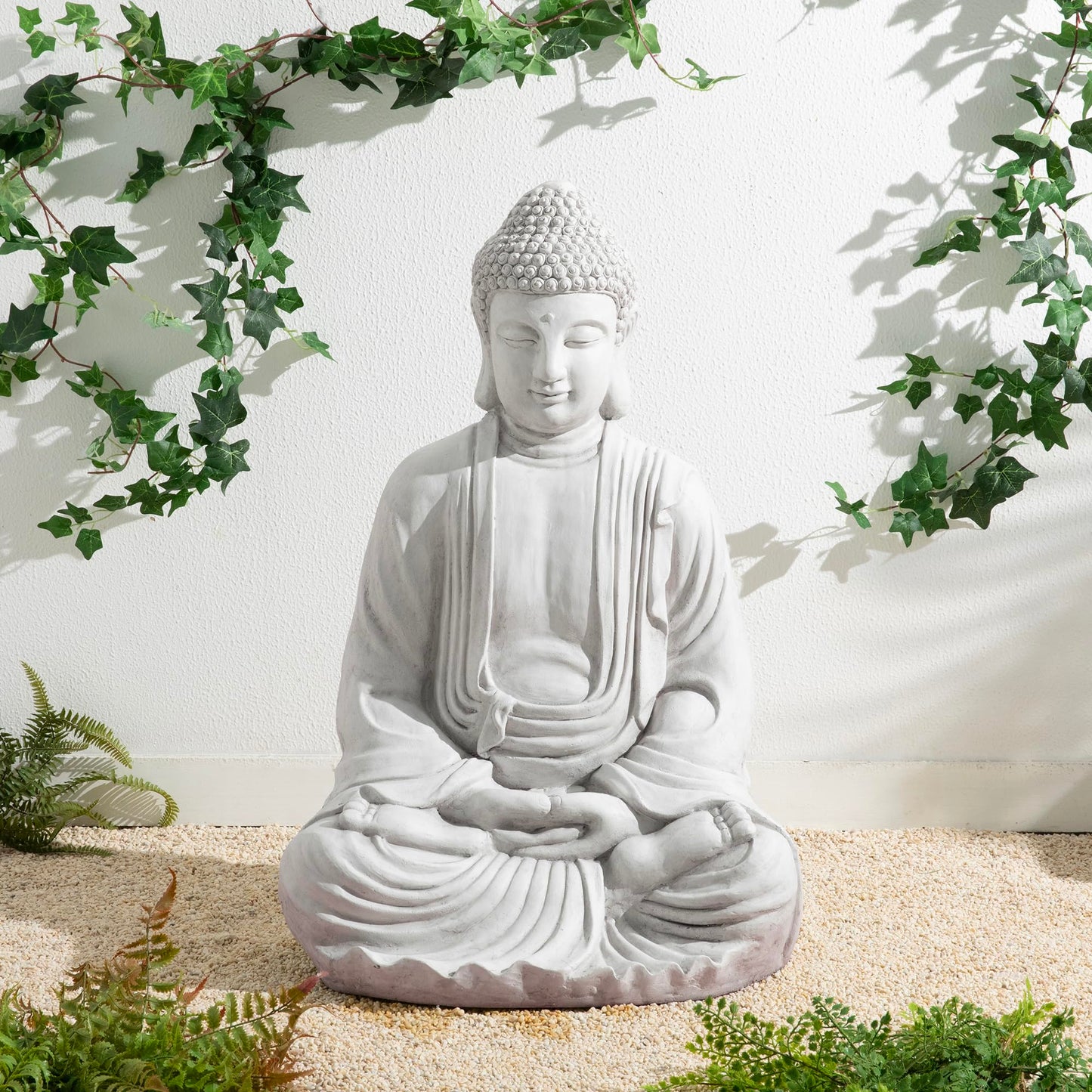 Glitzhome 29.5-inch Zen Meditation Buddha Garden Statue, White Oversized Tall Large Indoor and Outdoor Sculpture, Hand-Finished MGO & Fiberglass Decor for Home Patio Yard
