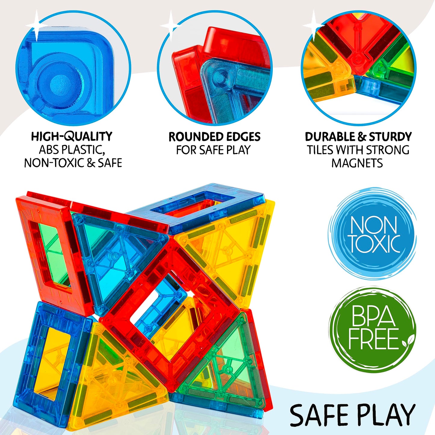 SUNNY AUNTIE Magnetic Tiles 123 PCS with 2 Cars & Storage Bag – Magnetic Building Tiles STEM Toy for Kids Ages 3-8, Magnet Construction Set for Boys & Girls