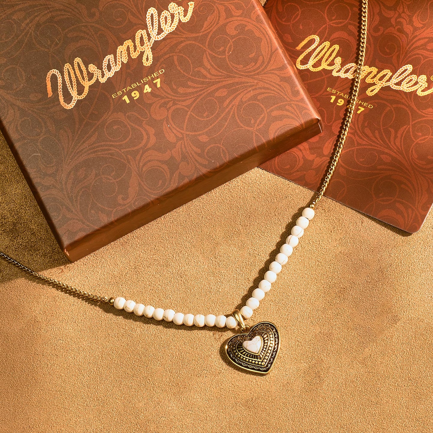Montana West Wrangler Western Pendant Necklace for Women 14k Gold Silver Heart Statement Turquoise Cowgirl Vintage Trendy Fashion Jewelry WNS-2021G-WT
