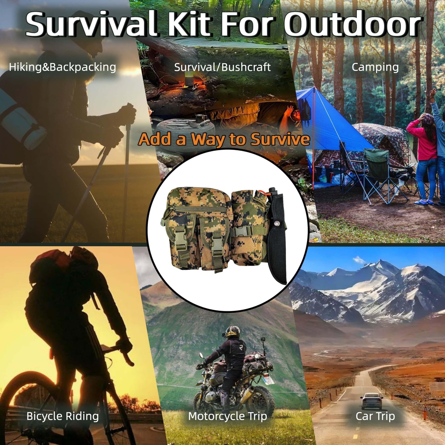 LoDinpo Camping Survival Kit, All in One Outdoor Emergency Gear with Knife, Fire Starter, Fishing Kit, Water Pouch & Compass for Hiking Backpacking Bushcraft Gift for Him