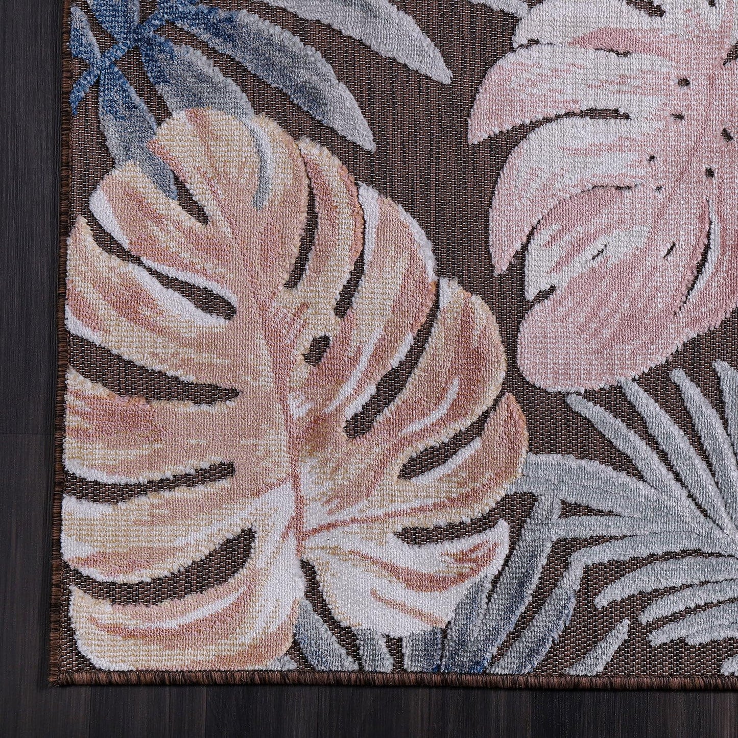 CAMILSON Indoor Outdoor Rug, Brown 6’x9’ Leaf Tropical Botanical Area Rugs for Indoor and Outdoor patios, Easy-Cleaning Non-Shedding Living Room, Garden and Kitchen Washable Outside Carpet (6x9)