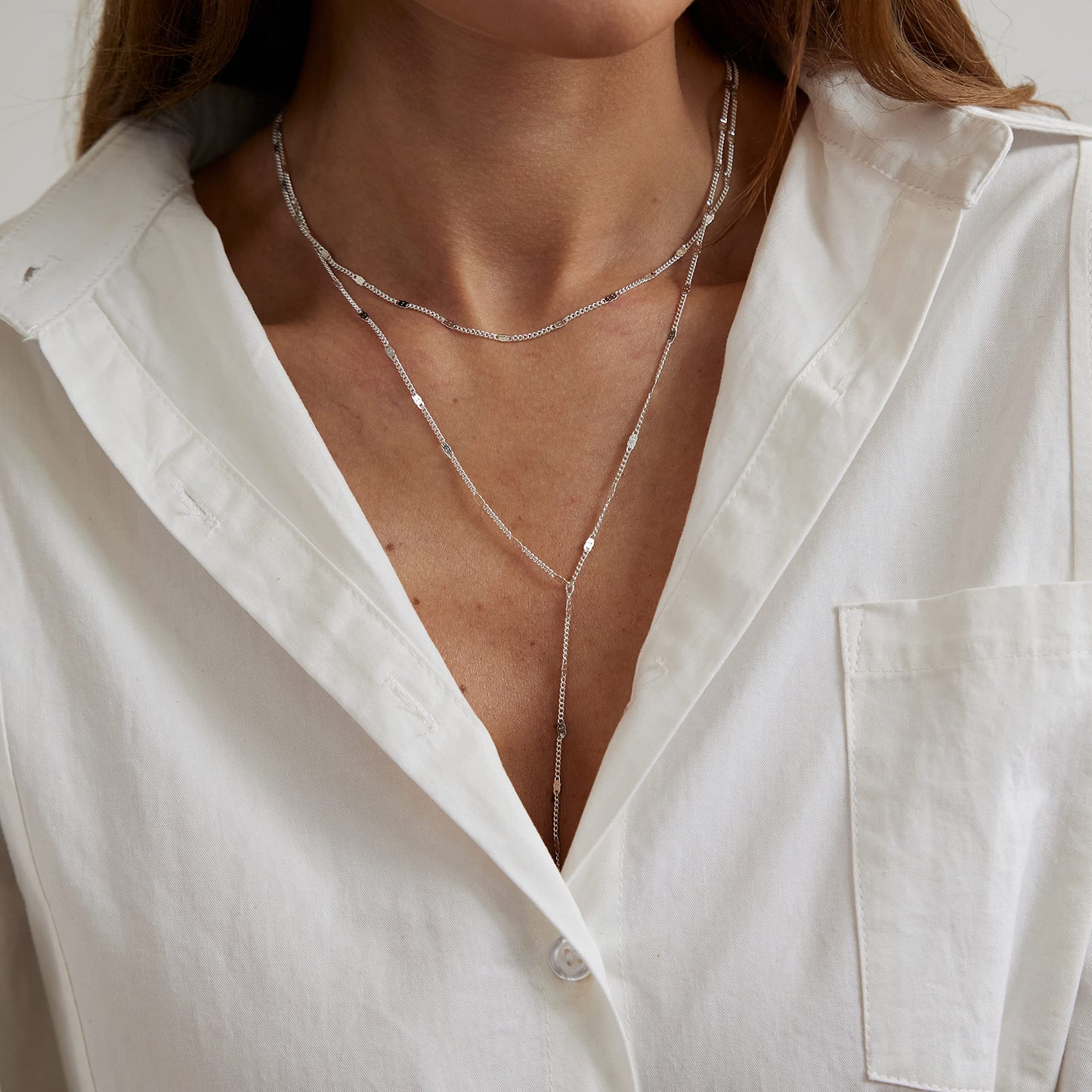 Sewyer Silver Y Necklace for Women 14K Gold Plated Y-Shaped Drop Necklaces CZ Long Necklace Cubic Zirconia Pendant Layered Long Lariat Necklace Women Jewelry