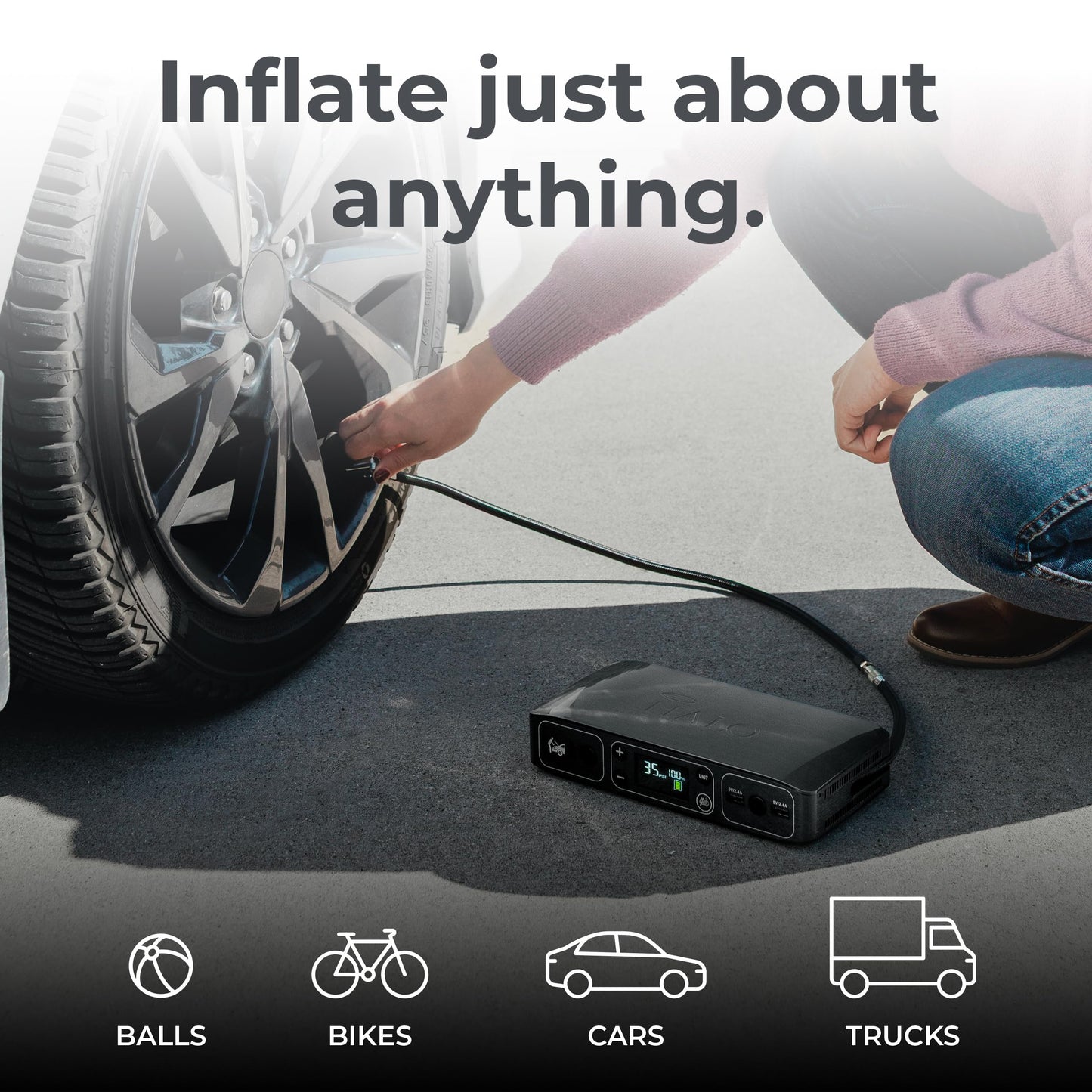 HALO Bolt Air 58830 Portable Car Battery Jump Starter | 100 PSI Air Compressor, 58.8Wh USB Power Bank, Emergency Floodlight & Charger, Jumps Cars SUVs & Trucks, Inflates Tires, TSA Approved — Gray