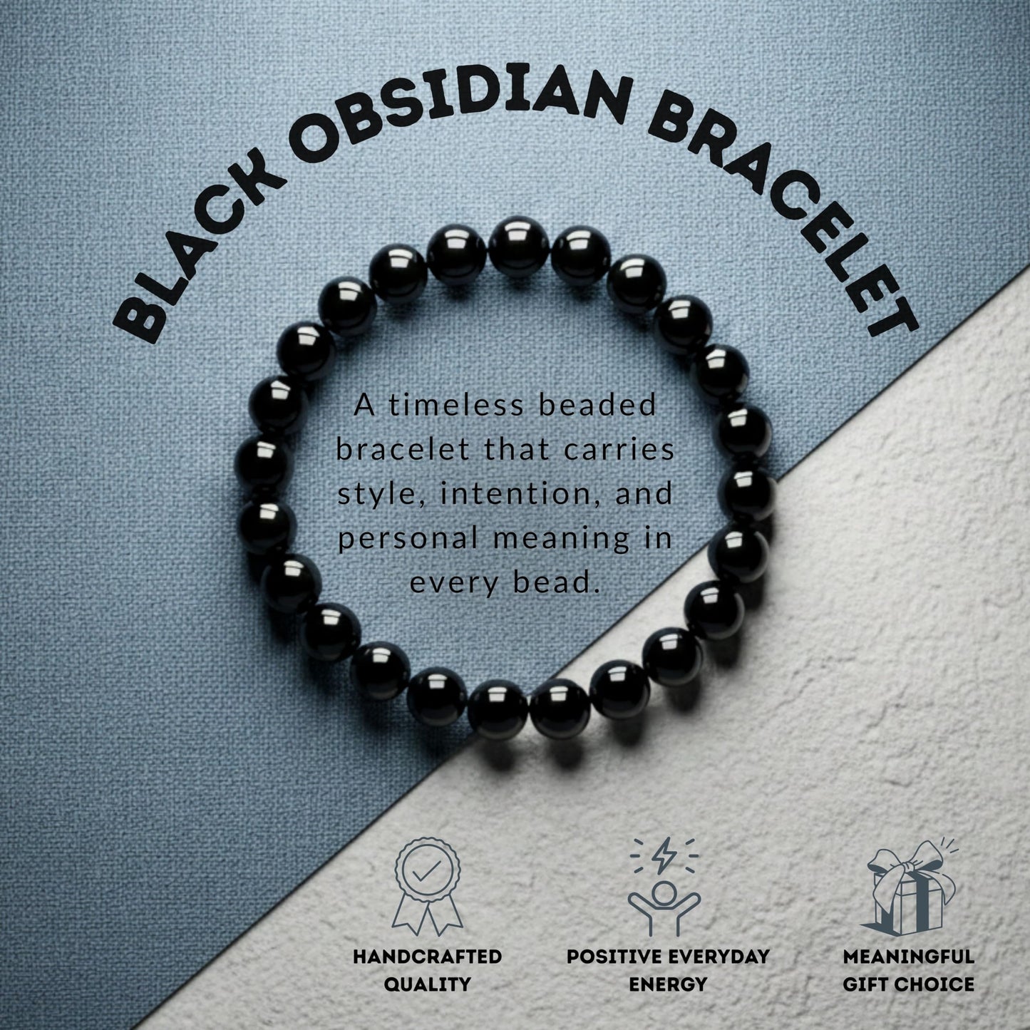 Cherry Tree Collection Black Obsidian Beaded Bracelet – Genuine 8mm Gemstone Stretch Bracelet for Men & Women – Handmade Crystal Bracelet - (Black Obsidian - M)