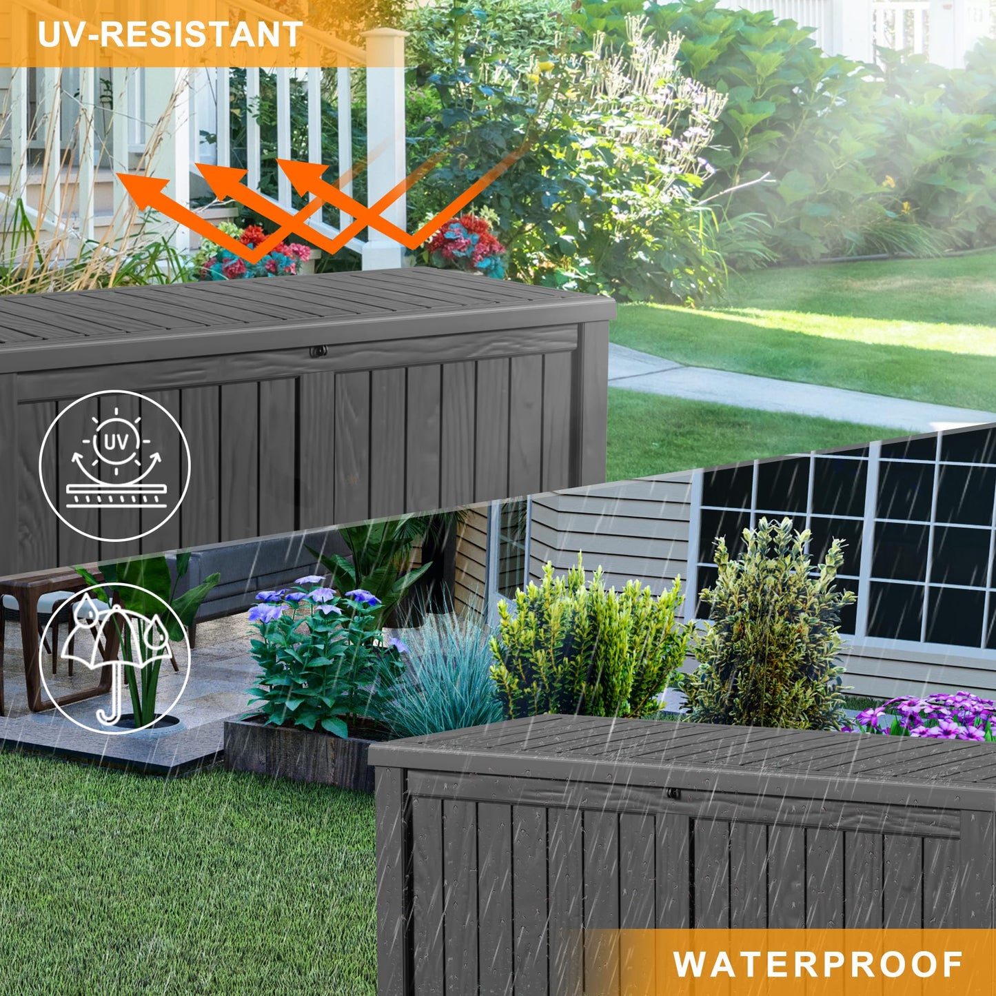 MAIUSCOLI 150 Gallon Waterproof Outdoor Storage Box,Resin Deck Box,Lockable Outside Storage Box Container for Patio Furniure,Garden,Tools (150 Gallon,Black)