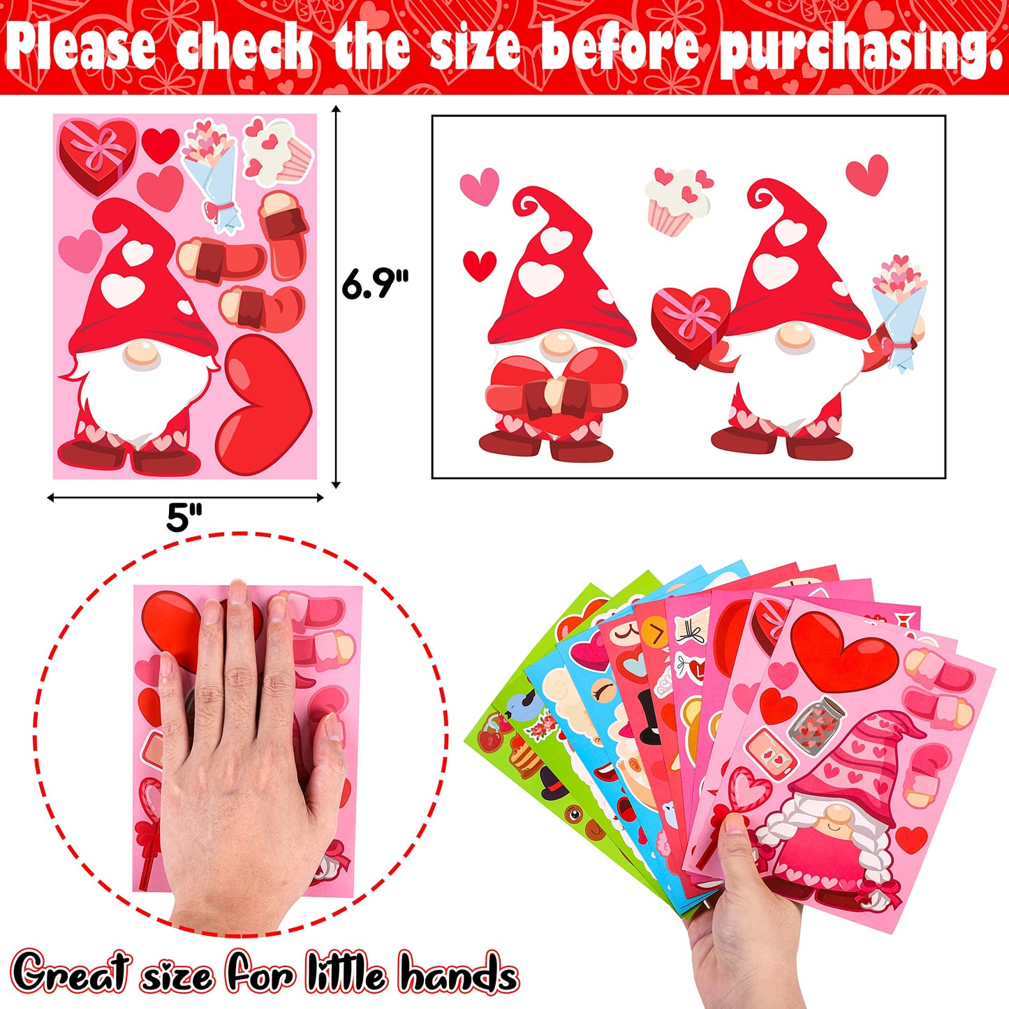 70Sheets Valentines Stickers Crafts for Kids - Make-A-Llama/Bear/Fox/Cupid/Gnome Face Sticker- Valentine's Day Gifts Goodie Bag Stuffer School Classroom Activity Games Party Favors (Small Size)