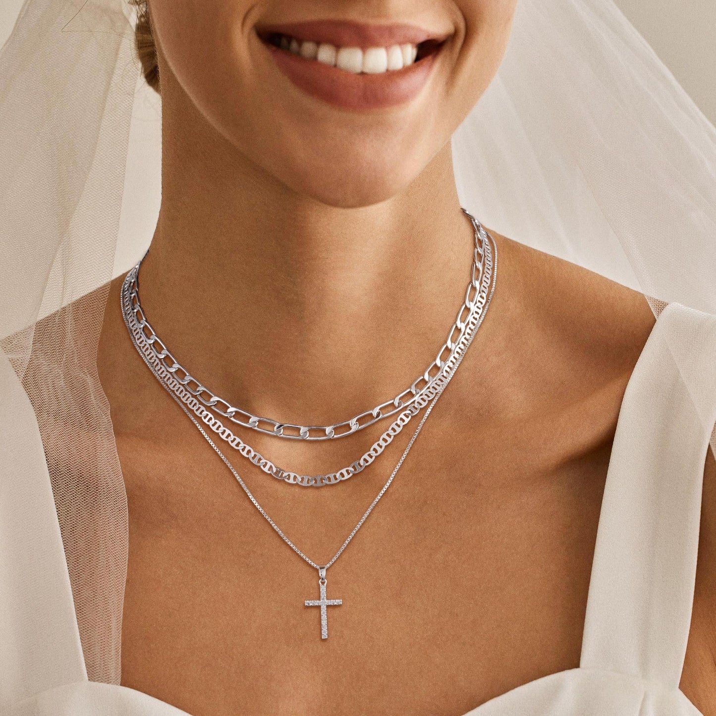 MFRYK Gold Necklaces for Women,14K Gold/Silver Plated Choker Layered Necklace Dainty Pearl Disc Cross Circle Heart Pendant Chain Stackable Necklaces, Multilayer Jewelry Set Gifts for Women