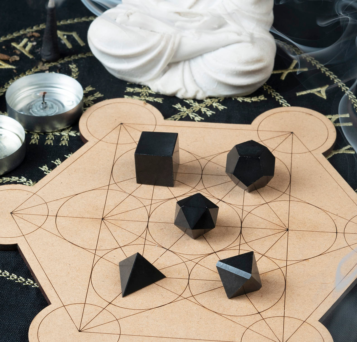 ZAICUS Black Tourmaline Crystal Geometry Set – 5 Pcs Platonic Solids Sacred Stones for Protection, Chakra Balancing, Reiki Healing, Meditation Crystals, Energy Cleansing Spiritual Gift (15–20 mm)
