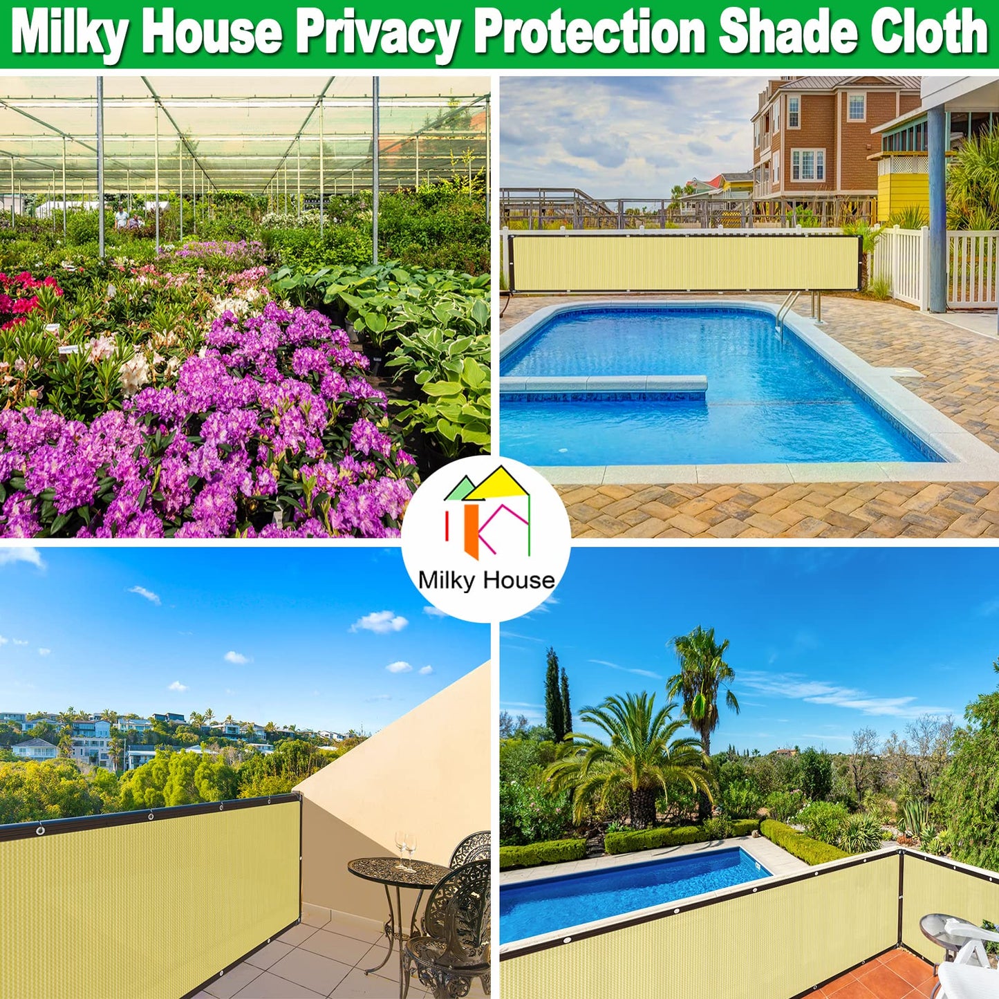 Sun Shade Cloth, Balcony Privacy Screen 10X3.4ft, Garden Shade Cloth with Grommets, Shade Net for Backyard Outdoor Sunblock, Shade Netting for Greenhouse Plants Porch Patio Deck Shade Screen Mesh Tarp