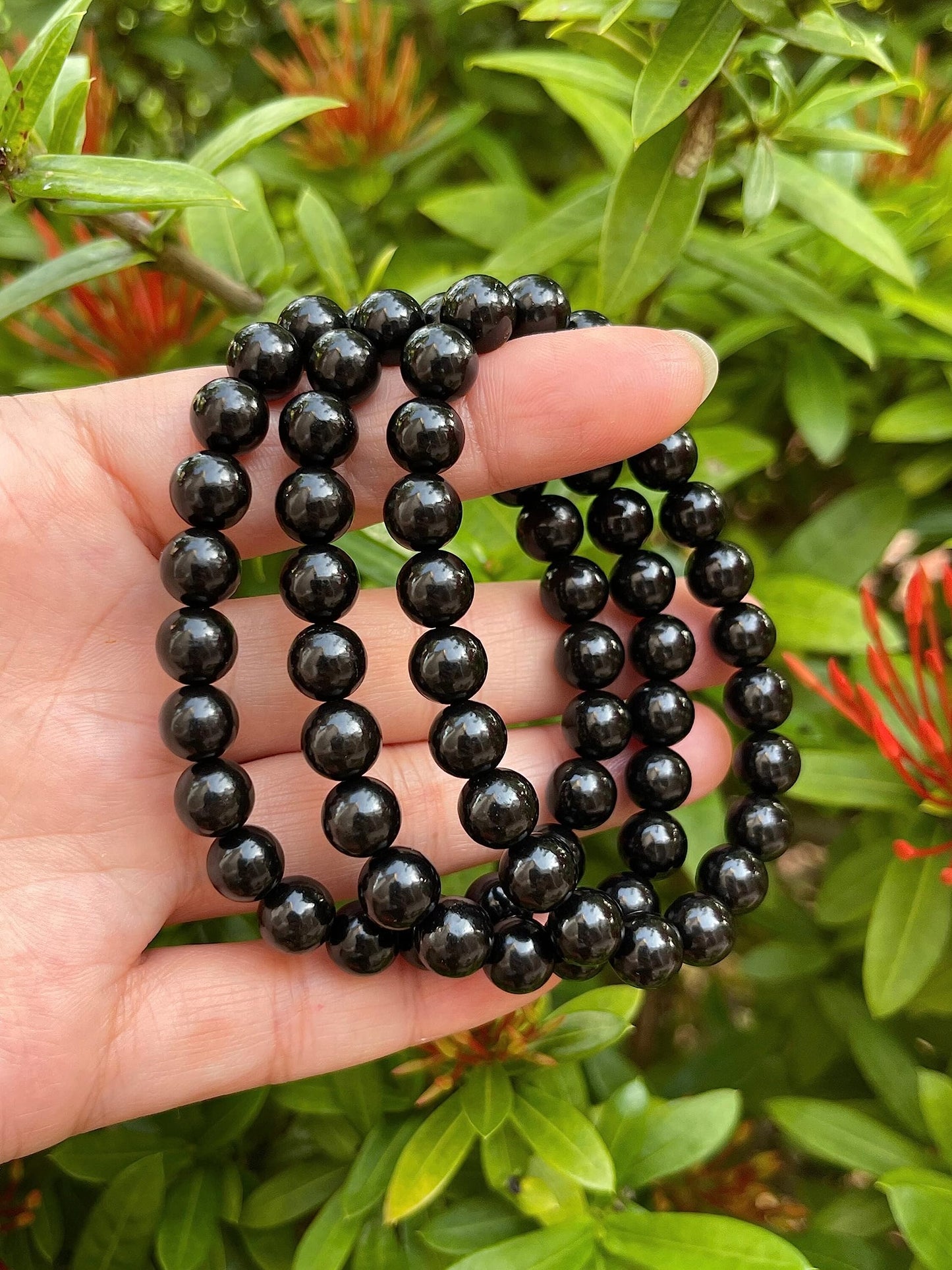 GAF TREASURES Black Obsidian Crystal Bead Bracelet 8mm, Genuine Black Obsidian Stretch Gemstone Bracelet, Healing Crystal Bracelet, Gift for Men & Women (1)
