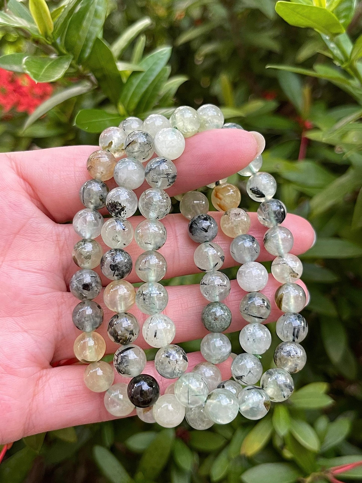 GAF TREASURES Green Prehnite Crystal Bead Bracelet 7-8mm, Genuine Green Prehnite Stretch Gemstone Bracelet, Healing Crystal Bracelet, Gift for Men & Women (1)
