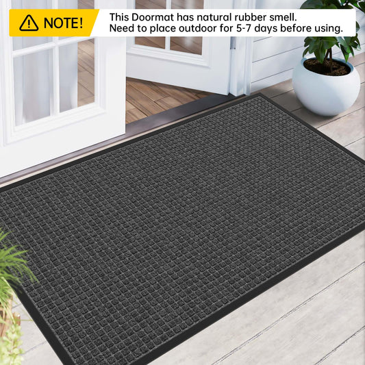HOMEK Sturdy Front Door Mat Outside Entrance, 4' x 3' All-Season All-Weather Doormat Waterproof, Stain and Fade Resistant, Natural Rubber Indoor Outdoor Welcome Door Mat Trap Dirt