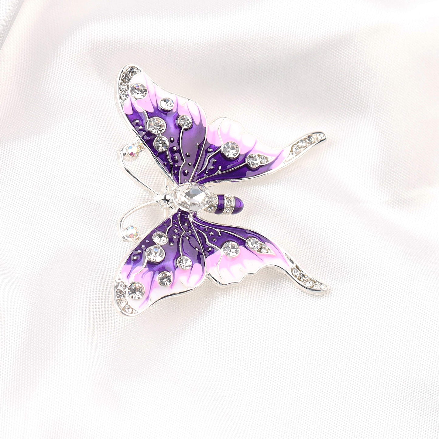FEELMEM Crystal Rhinestone Butterfly Brooch Pin Blue Color Butterfly Brooches for For Women Wedding/Banquet/Birthday Party (purple)