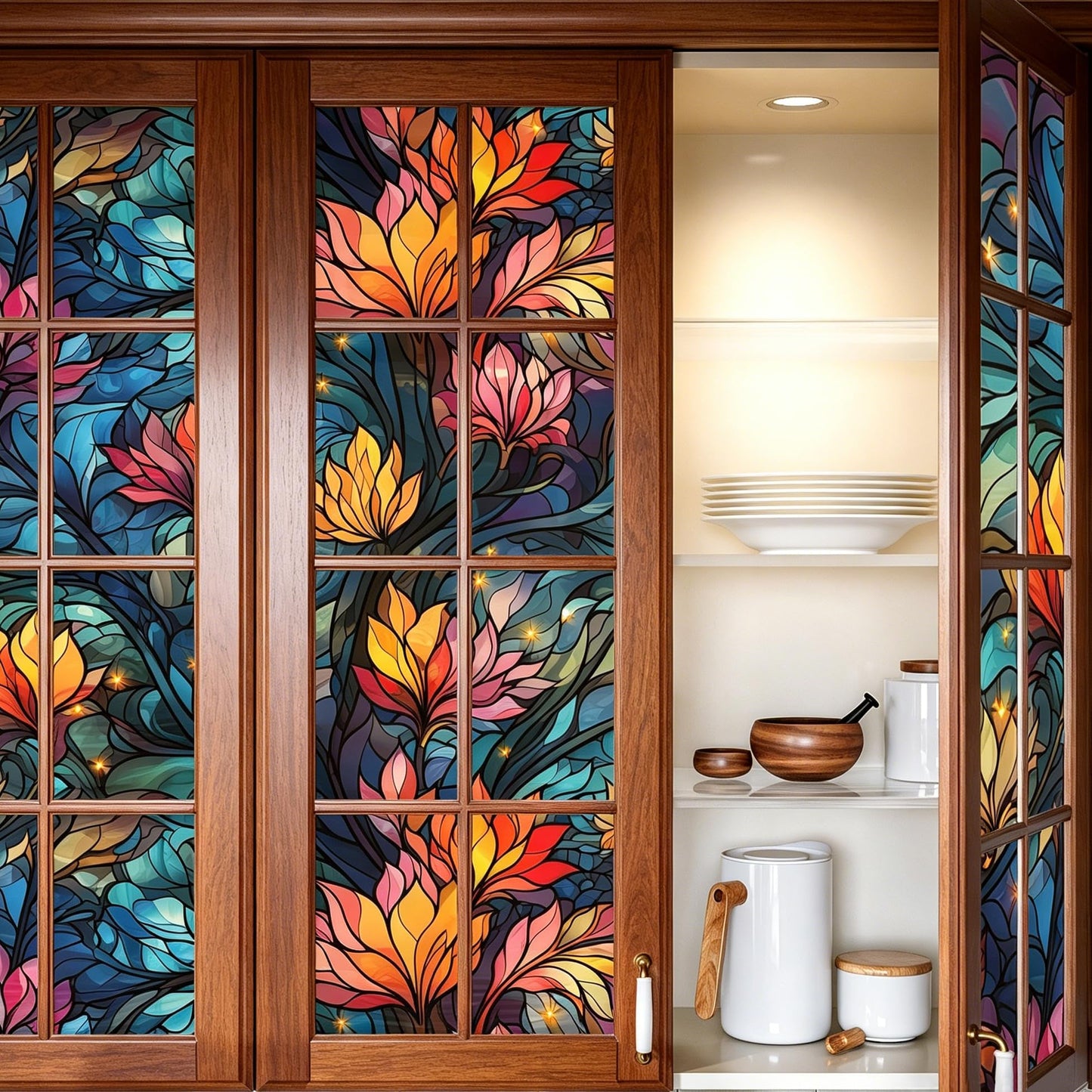 LaCheery 17.5"x157.5" Privacy Window Film Stained Glass Decorative Window Film for Glass Blue Floral Cling Privacy Films Renter Friendly Removable Windows Stickers for Bathroom No Glue Vinyl Anti UV