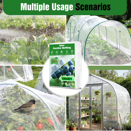 10 X 60FT Garden Mesh Netting Ultra Fine Mesh Netting Pest Barrier for Raised Beds, Mosquito Insect Bug Bird Netting for Blueberry Bushes Strawberry Fruits Vegetables Flowers Plants Cover Protection