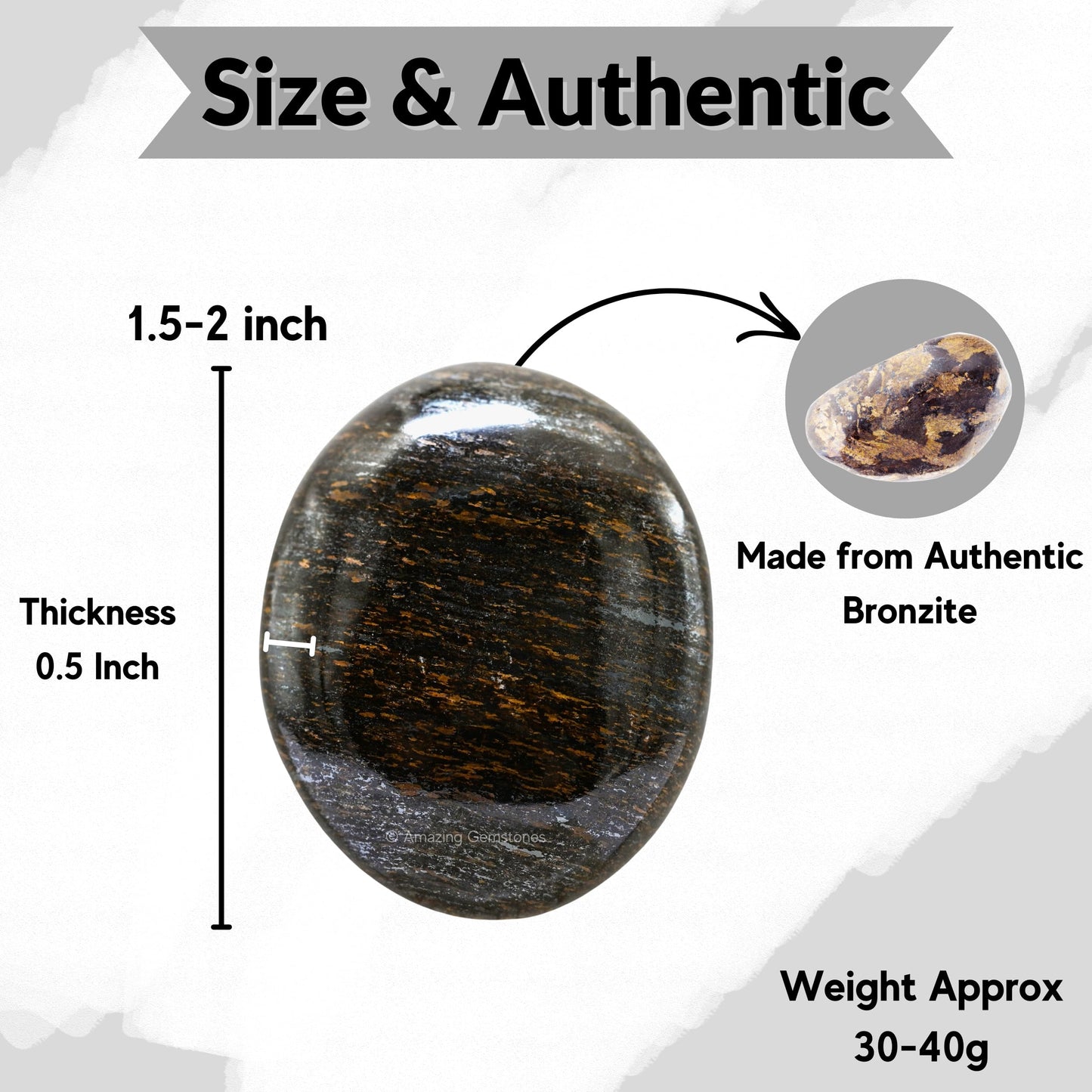 Amazing Gemstone Bronzite Crystals and Healing Stones - Large Palm Stone Crystals Piedra - Crystal for Good Luck, Balanced Positive Energy, Meditation - Unique Stocking Stuffers Gifts for Women, Men