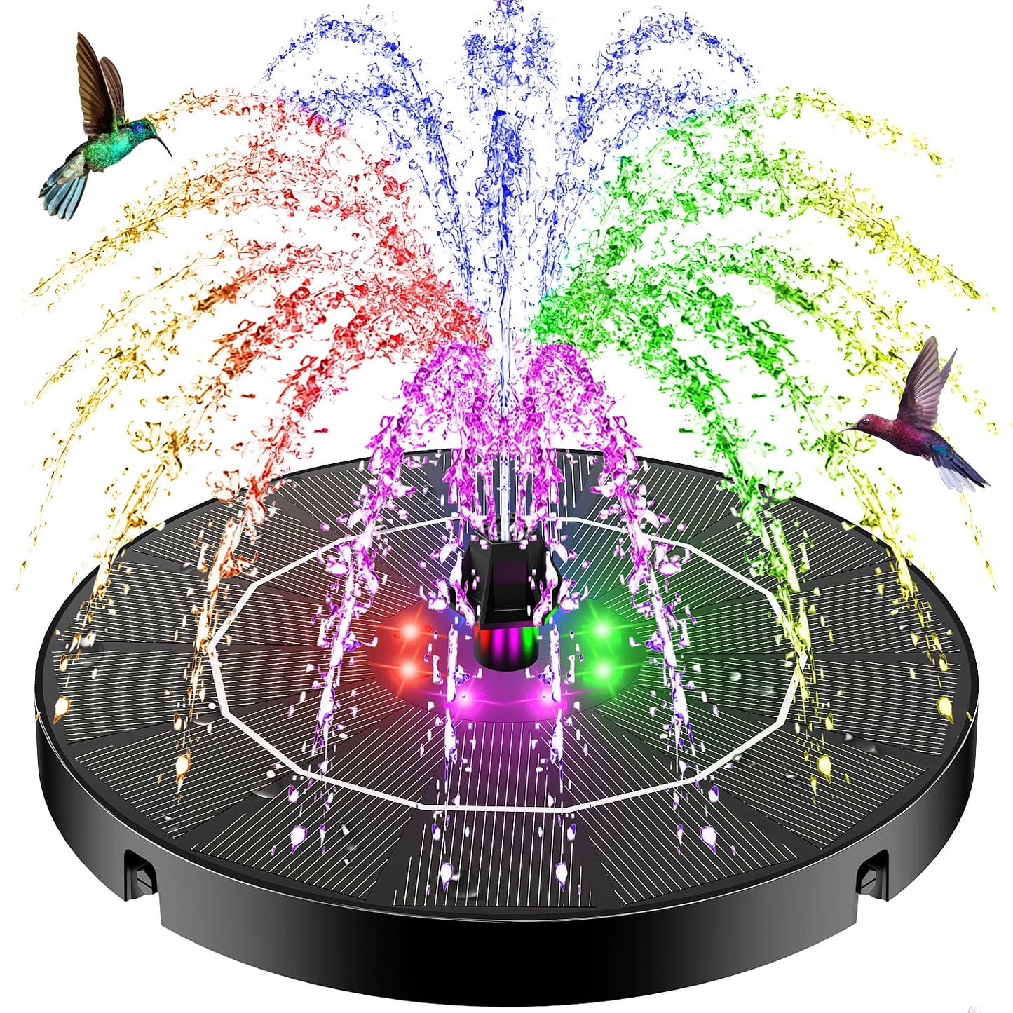 SZMP Solar Water Fountain, 2026 Upgrade 3.5W Solar Bird Bath Fountain Pump with Color LED Lights, 7 Nozzles & 4 Fixed Rods for Garden, Patio, Pond, Pool, Fish Tank, Outdoor Water Feature