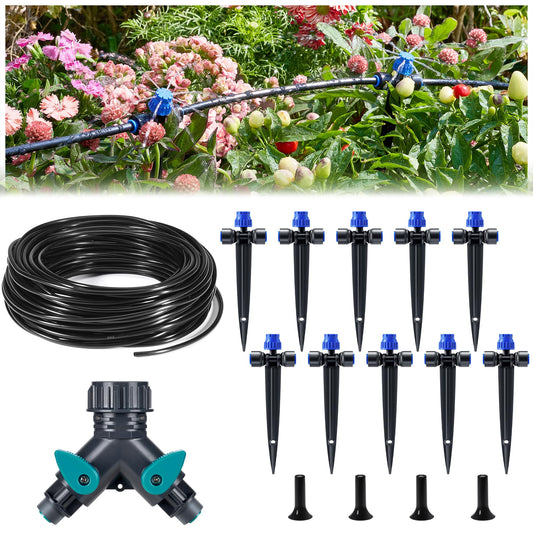 HIRALIY 40ft Push-to-Connect Drip Irrigation Kit, Adjustable Plant Watering System, for Garden Raised Bed Saving Water Automatic Irrigation Equipment with Drip Emitters, Tubing, Connectors