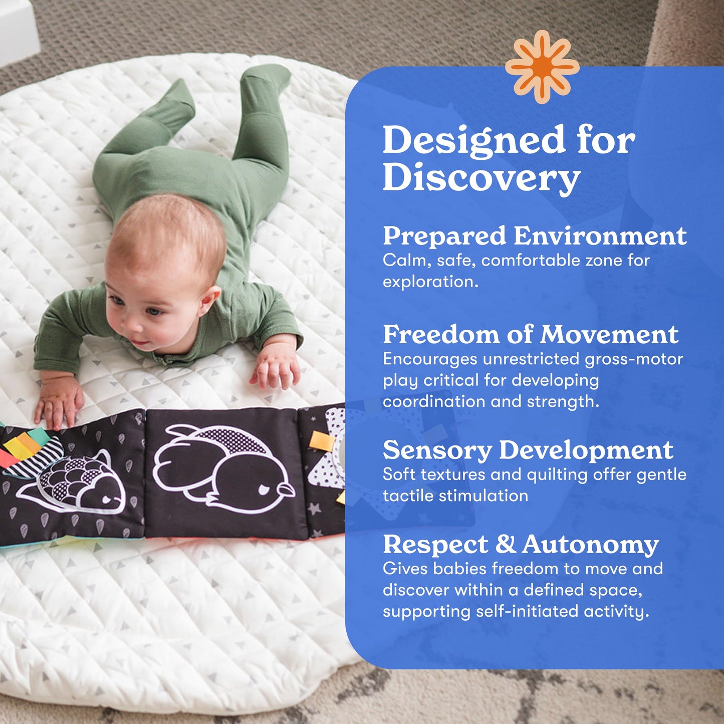 Round Baby Play Mat for Floor, 43" Reversible Tummy Time & Crawling Mat, Soft Cushioned Cotton Baby Playmat, Foldable & Machine Washable Activity Mat for Newborn to Toddler, Neutral Nursery & Playroom