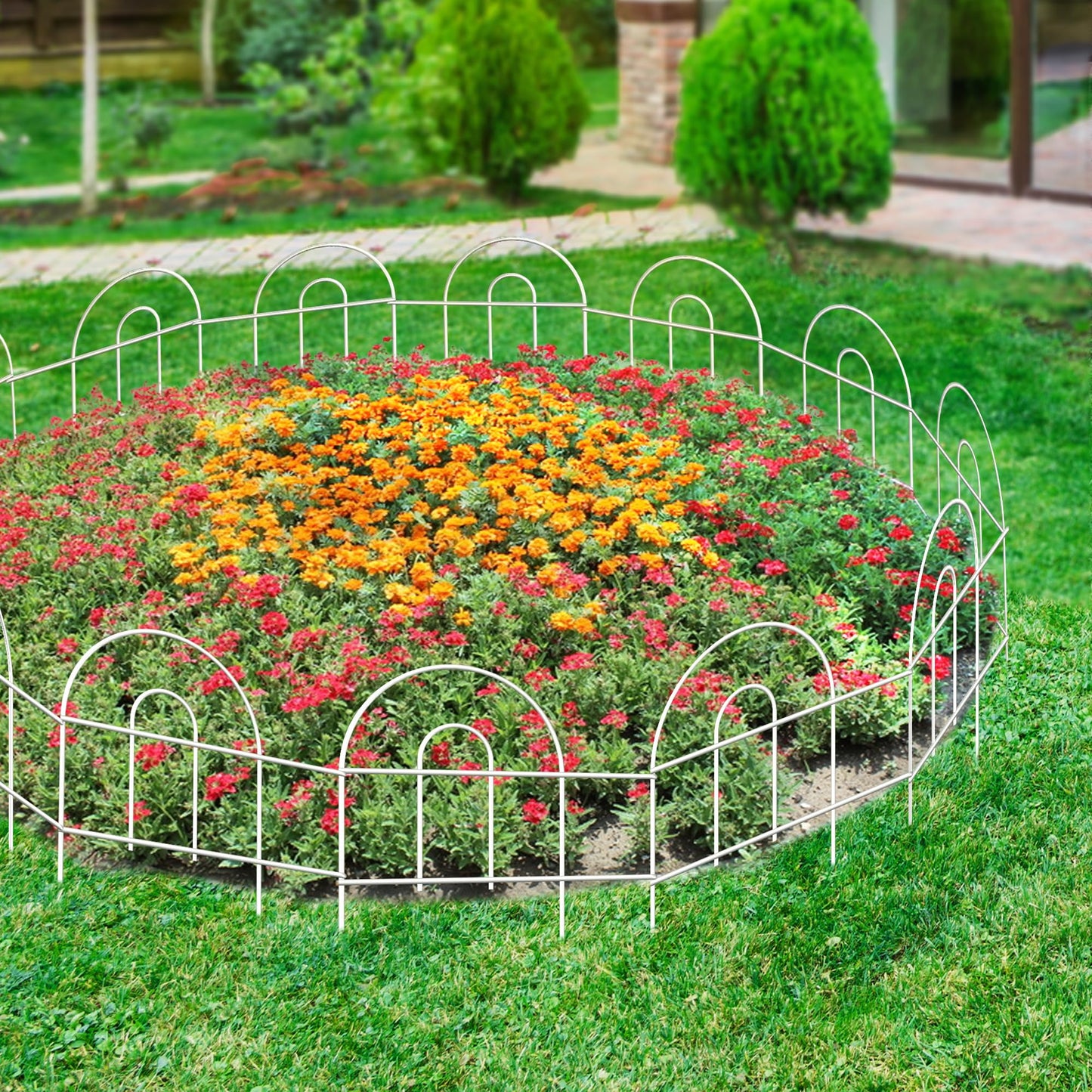 FOREHOGAR Decorative Garden Folding Border Fence 18in X20ft Rustproof Metal Wire Edging Flower Bed Fences Panel Outdoor White Garden Fencing Edge Patio Landscape