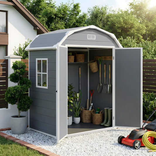 6 x 4.5 ft Outdoor Storage Shed, Garden Shed with Lockable Door & Sloped Roof Sheds Outdoor Storage, Waterproof Storage Shed with Floor Suitable for Patios,Gardens, Backyards and Construction Sites