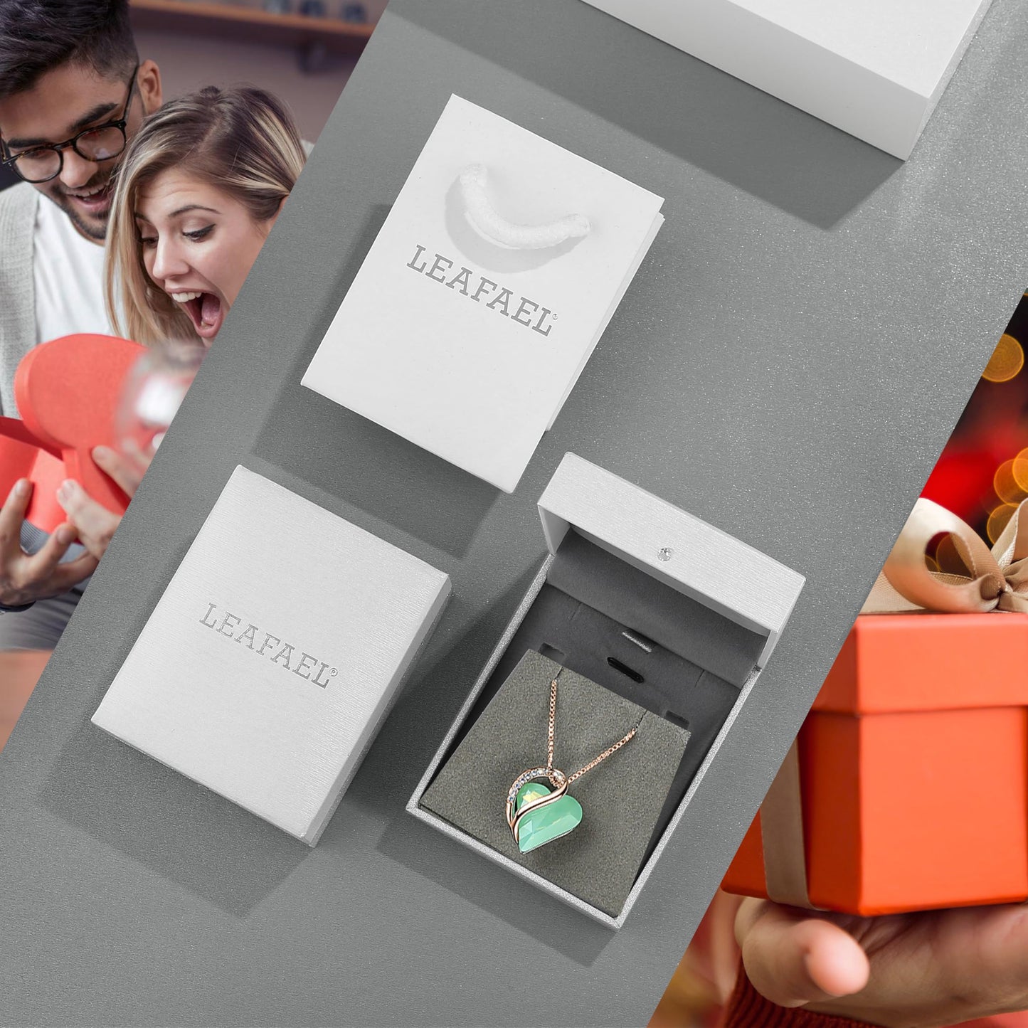 Leafael Gifts for Women Rose Gold Plated Necklaces: Heart Shaped Jade Green Healing Crystal, Cubic Zirconia, Hypoallergenic Chain (18"+2"), Jewelry for Anniversaries and Birthdays
