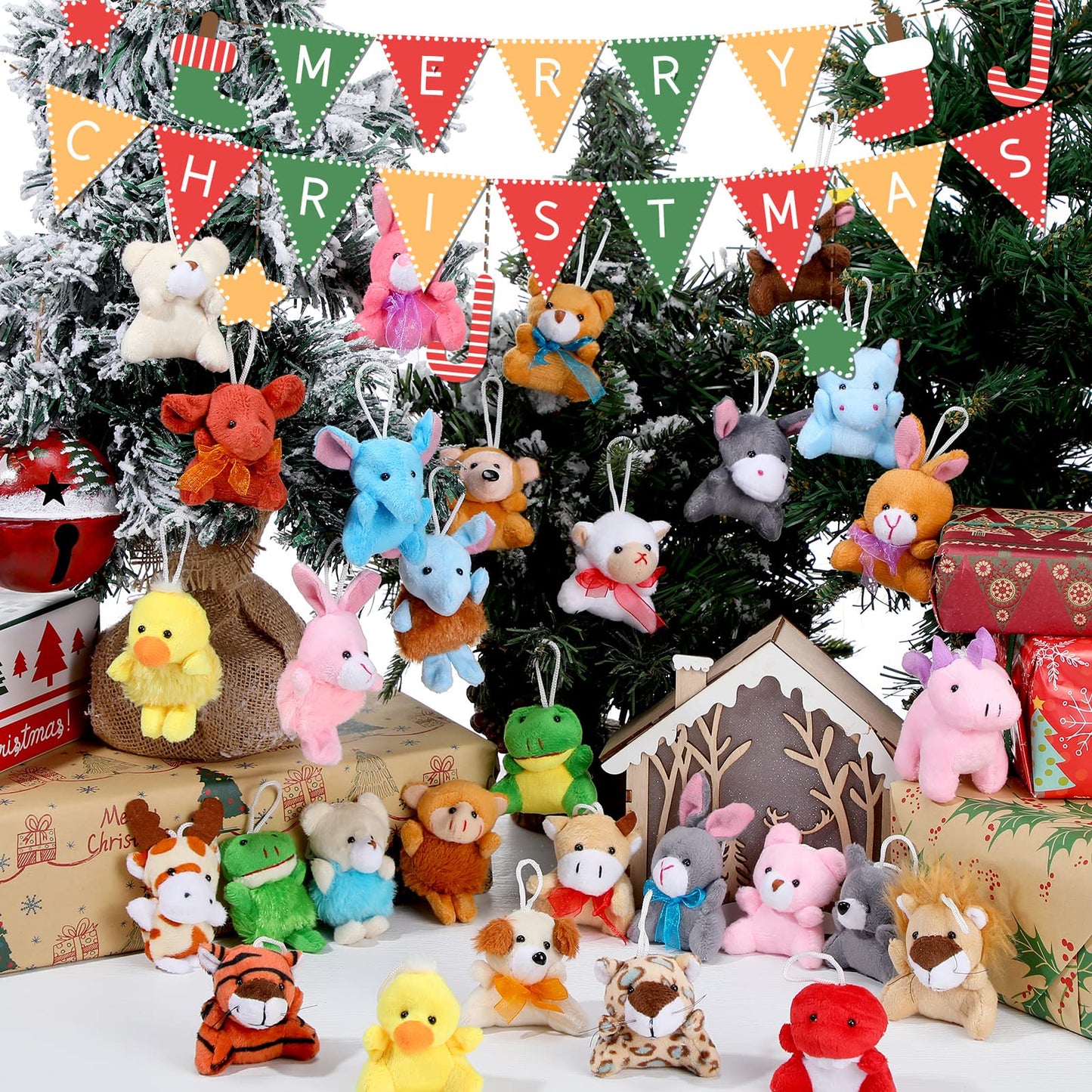 HyDren 120 Pcs Mini Animal Plush Toys Party Favors Small Stuffed Animals Bulk Cute Jungle Sea Animal Toy Keychain Decoration for Valentines Birthday Party Classroom Prize Teacher Student Award Gift