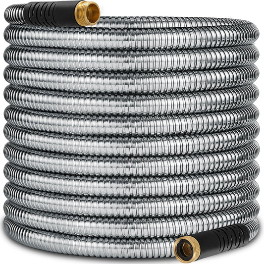 50 ft Stainless Steel Garden Hose - 2026 New Upgraded Metal Water hose - Flexible Water Hoses Pipes with Latex Core, 3/4" Solid Brass Connector - No-Expandable Watering Garden Hoses