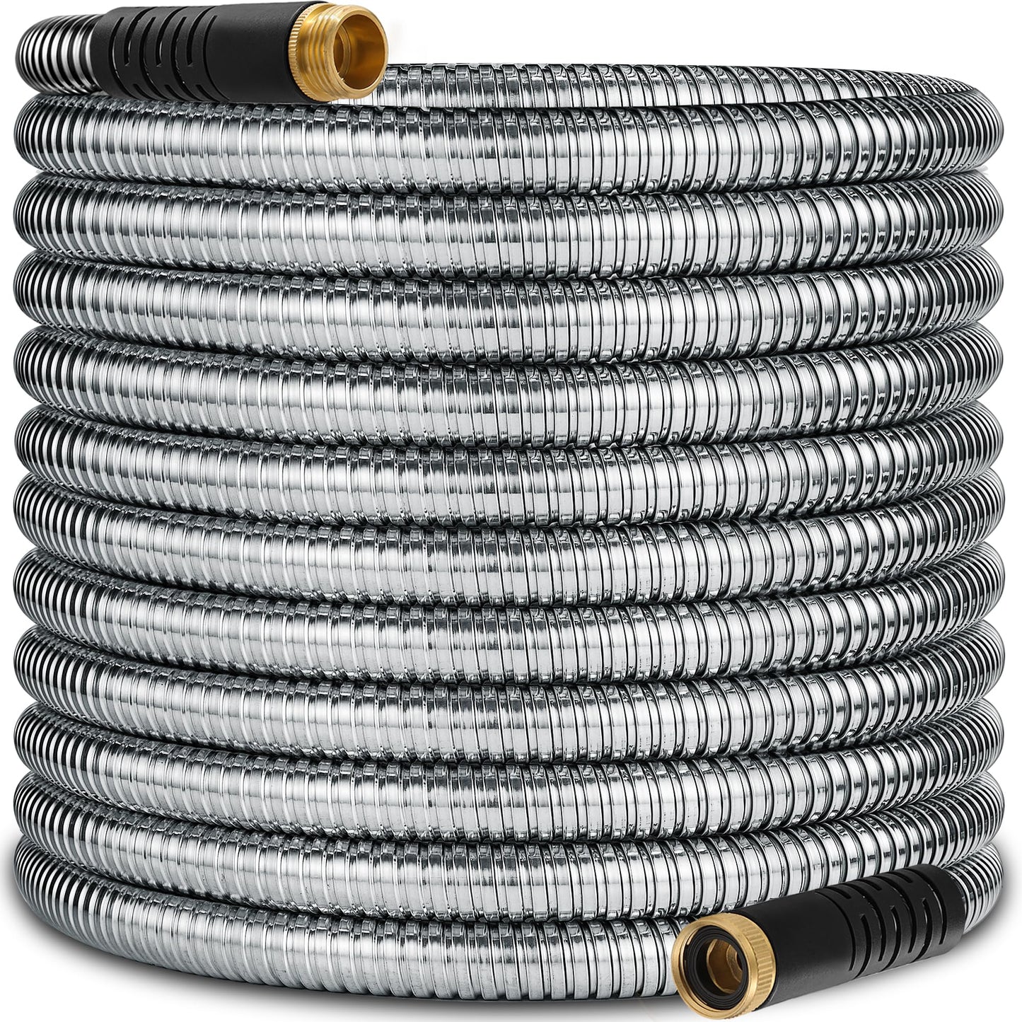75 ft Stainless Steel Garden Hose - 2026 New Upgraded Metal Water hose - Flexible Water Hoses Pipes with Latex Core, 3/4" Solid Brass Connector - No-Expandable Watering Garden Hoses
