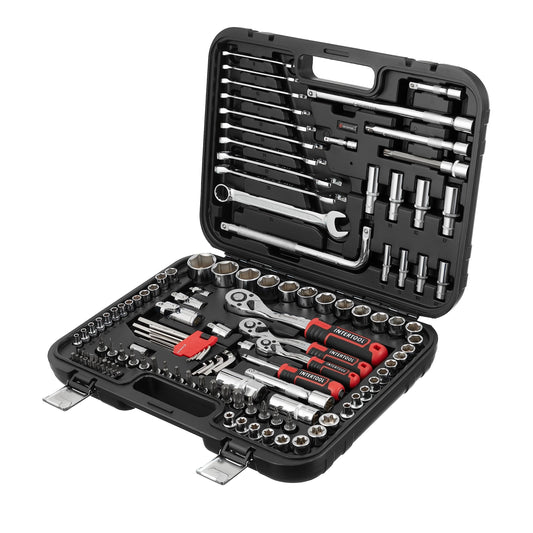 INTERTOOL Metric Socket Set, 1/4”, 3/8”, 1/2” Drive Ratchets, 126-Piece, Master Mechanic Kit, Polished Cr-V Steel, Tool Gift ET08-8126