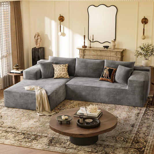 YESHOMY Boneless Couches for Living Room, 108" Sectional Modular Sectional Sofa with Deep Seat, Cloud Comfy Couch with L-Shape Chaise, Easy Assembly (Corduroy, Gray)