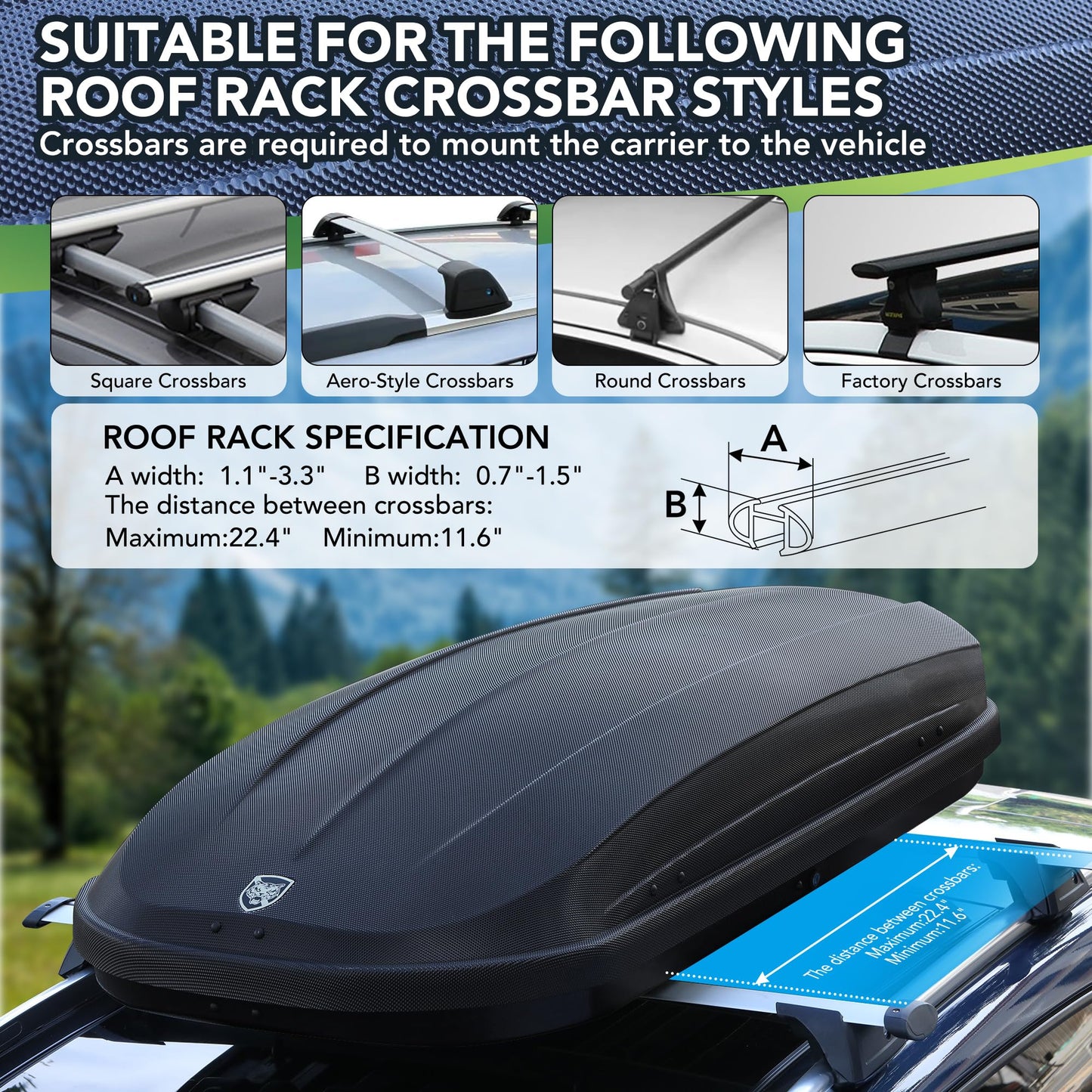 SLEKVERSA Roof Top Cargo Carrier, Vehicle Rooftop Hard Shell Travel Storage Box with Dual Sided Opening & Universal Mounting