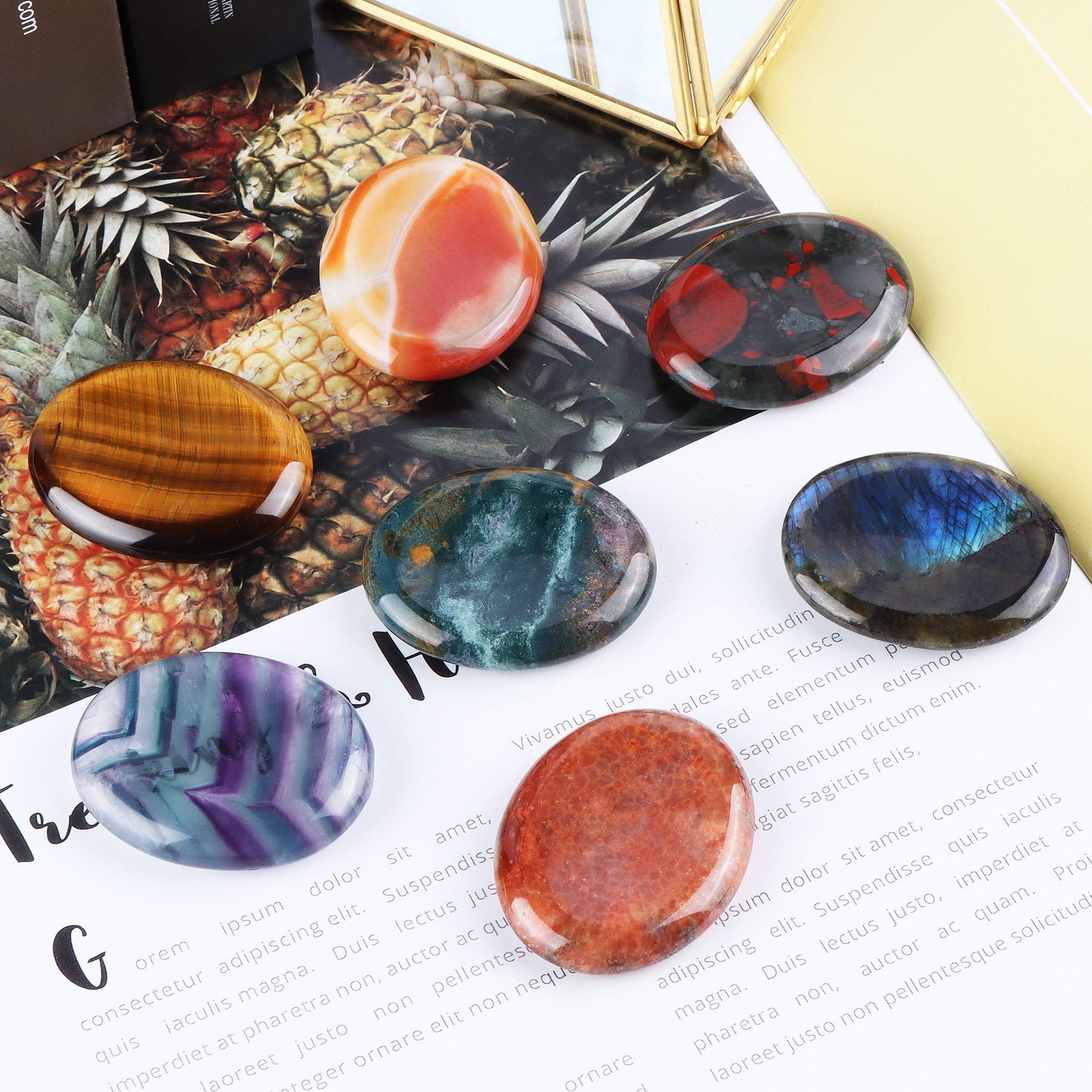 Artistone Crystal Chakra Worry Stone Africa Blood Stone Oval Shaped Crystal Healing Pocket Meditation Thumb Stone Reiki Gifts for Women Kids