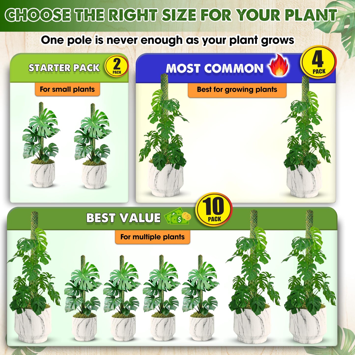 DUSPRO 2 Pack 22" Black Stackable Mesh Moss Pole for Plants – Extendable Up to 39", Natural Forest Moss Pole Monstera Plant Support, Moss Stick for Climbing Plants, Indoor Plant Stakes Accessories