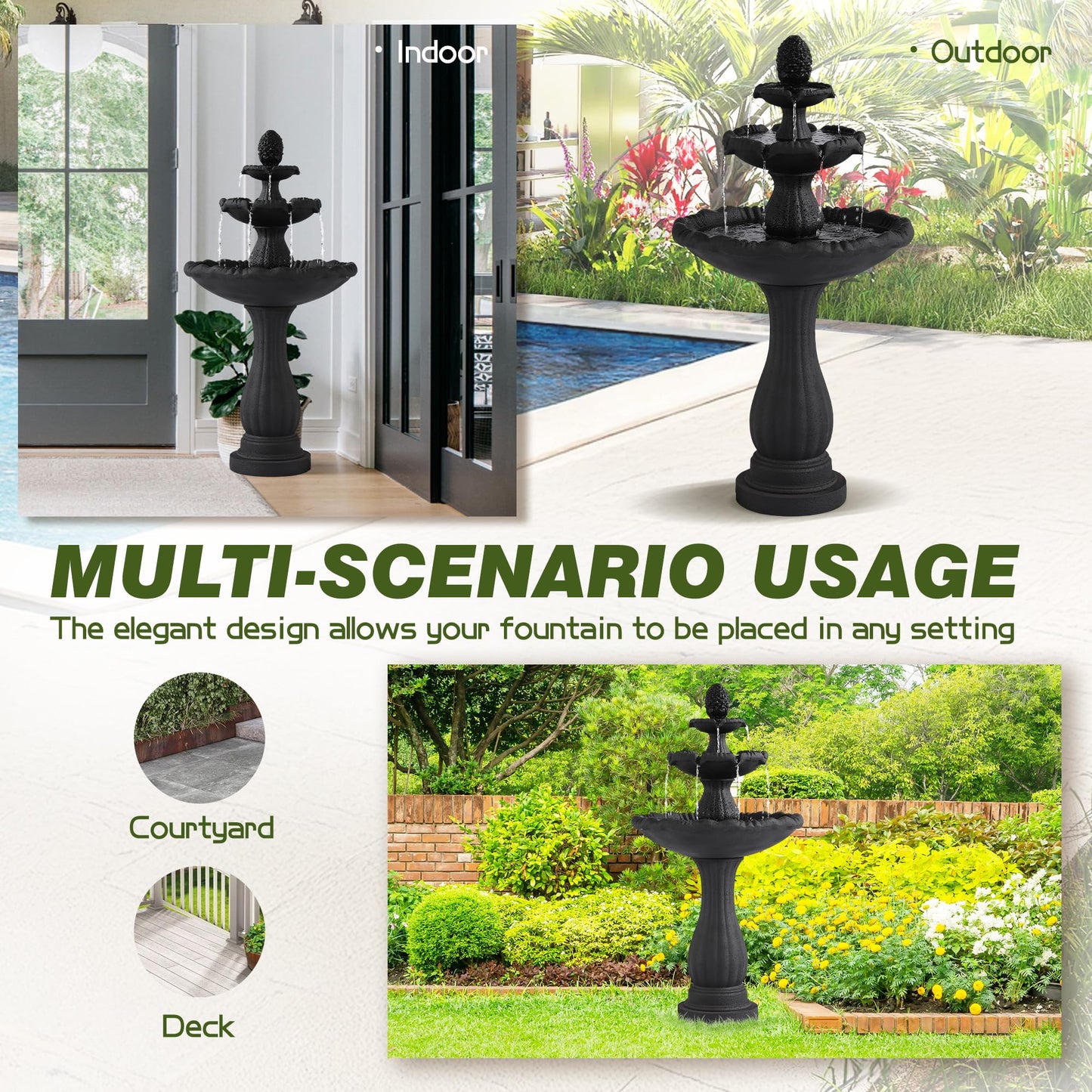 Dephet Italian Outdoor Water Fountains, 47.4'H Outside Garden Fountains and Waterfalls, Large Floor-Standing Cascading Indoor Resin Bubbler Fountain Features w/Pump for Patio Yard Decor, Black