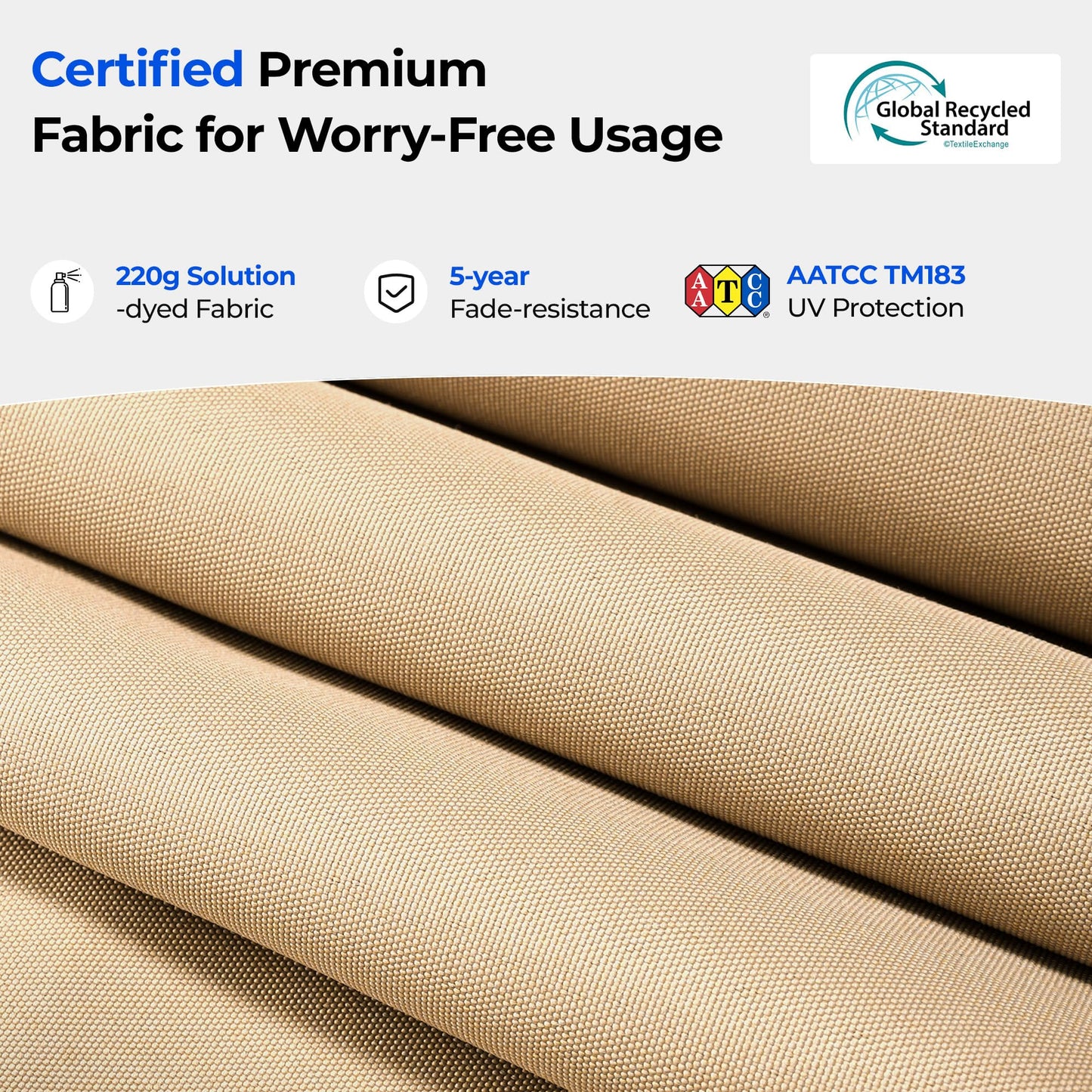 HOMSHADE 9FT 3-Tiers Outdoor Patio Umbrella with 5-Year Fade Resistant,Vented Outdoor Commercial Market Umbrella with UPF50+ UV Protection & Push Button Tilt and Crank for Pool,Backyard(Beige)