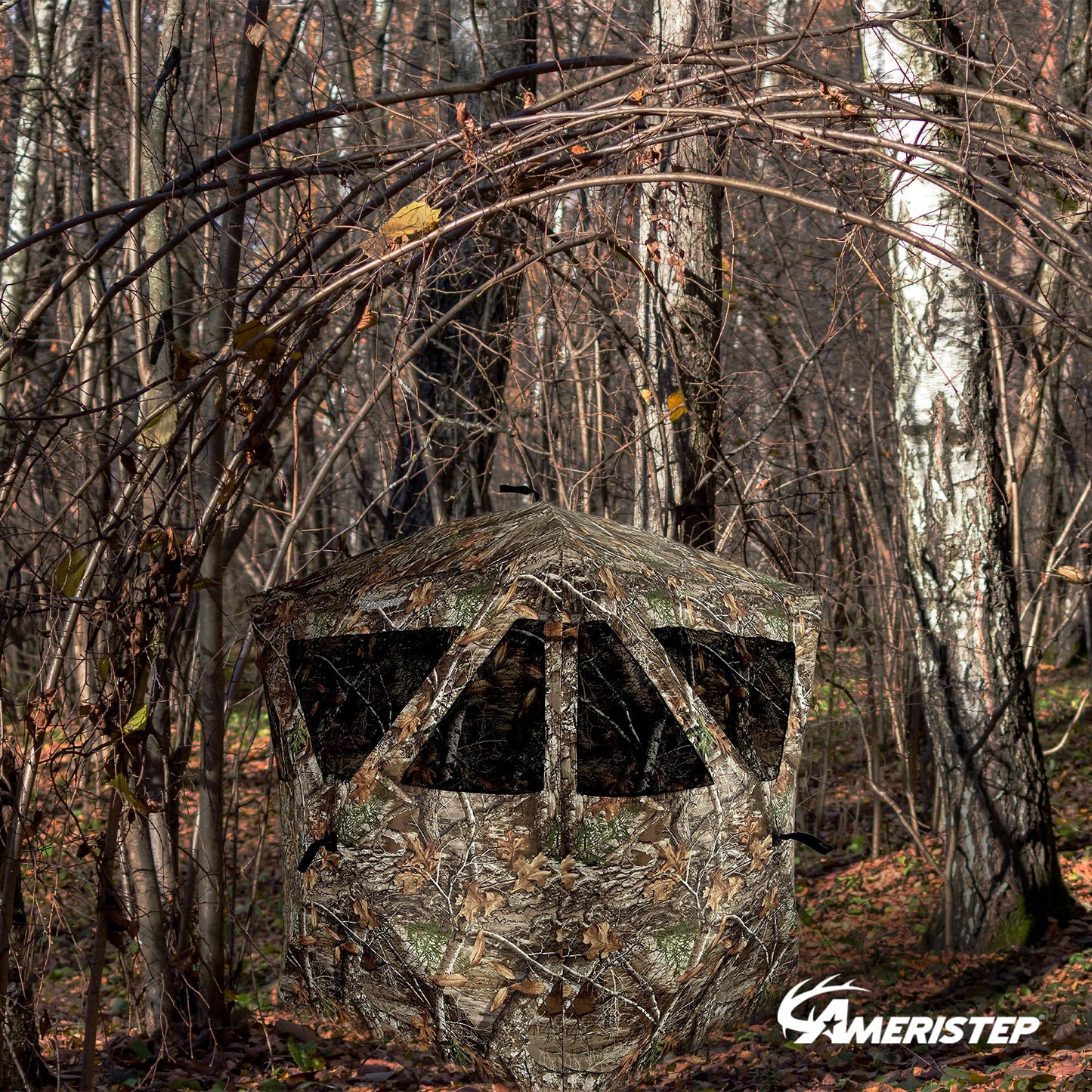 Ameristep Care Taker Portable Pop Up 2 Person Ground Hunting Concealment Blind with Mesh Window and Premium ShadowGuard, RealTree Edge