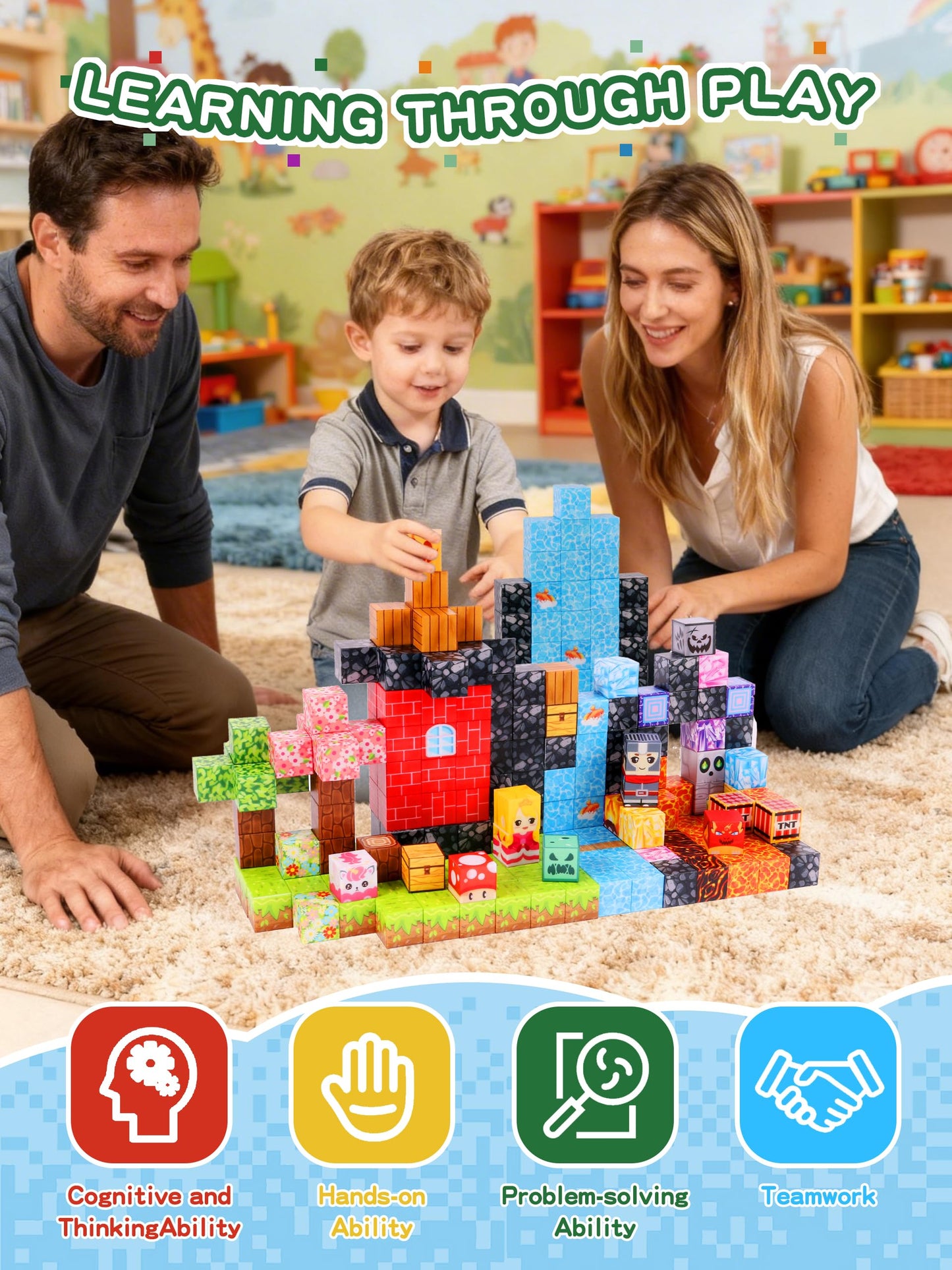 208 PCS Magnetic Building Blocks Toys Kids -0.8in 3D Magnetic Blocks Magnet Build Cubes Boys STEM Constructions Sensory Stacking Toy Set Girls Age 3+,4,5,6,7,8,9,10,11,12 Christmas Birthday Gifts