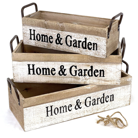 allgala 3-PC Set Wooden Boxes Planter Trough for Flower pots - Indoor Outdoor Decoration - Storage Display Boxes