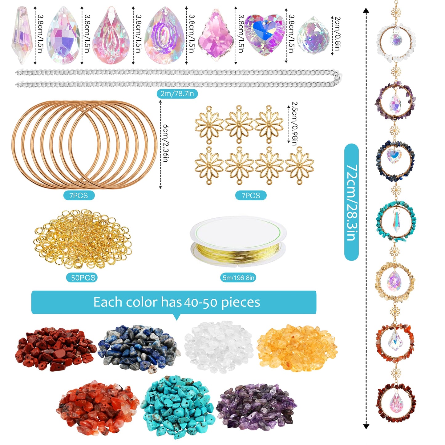 7 Chakra Sun Catcher Kit for Adults DIY Crystal Ornaments Prism Hanging Decorative Suncatcher with Crystals Sun Catchers Making Supplies Kit Art and Crafts Decor for Home Gifts