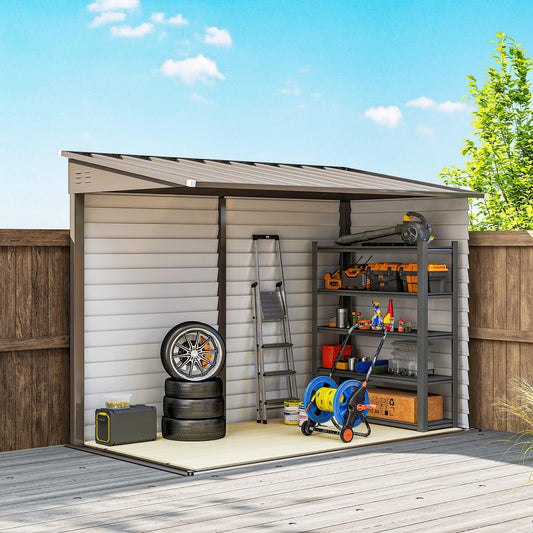 Outsunny 4.6' x 9' Steel Outdoor Storage Shed, Waterproof Lean to Shed, Metal Garden Tool House with Foundation Kit, Lockable Doors, Gloves and 2 Air Vents for Backyard, Patio, Lawn, Brown