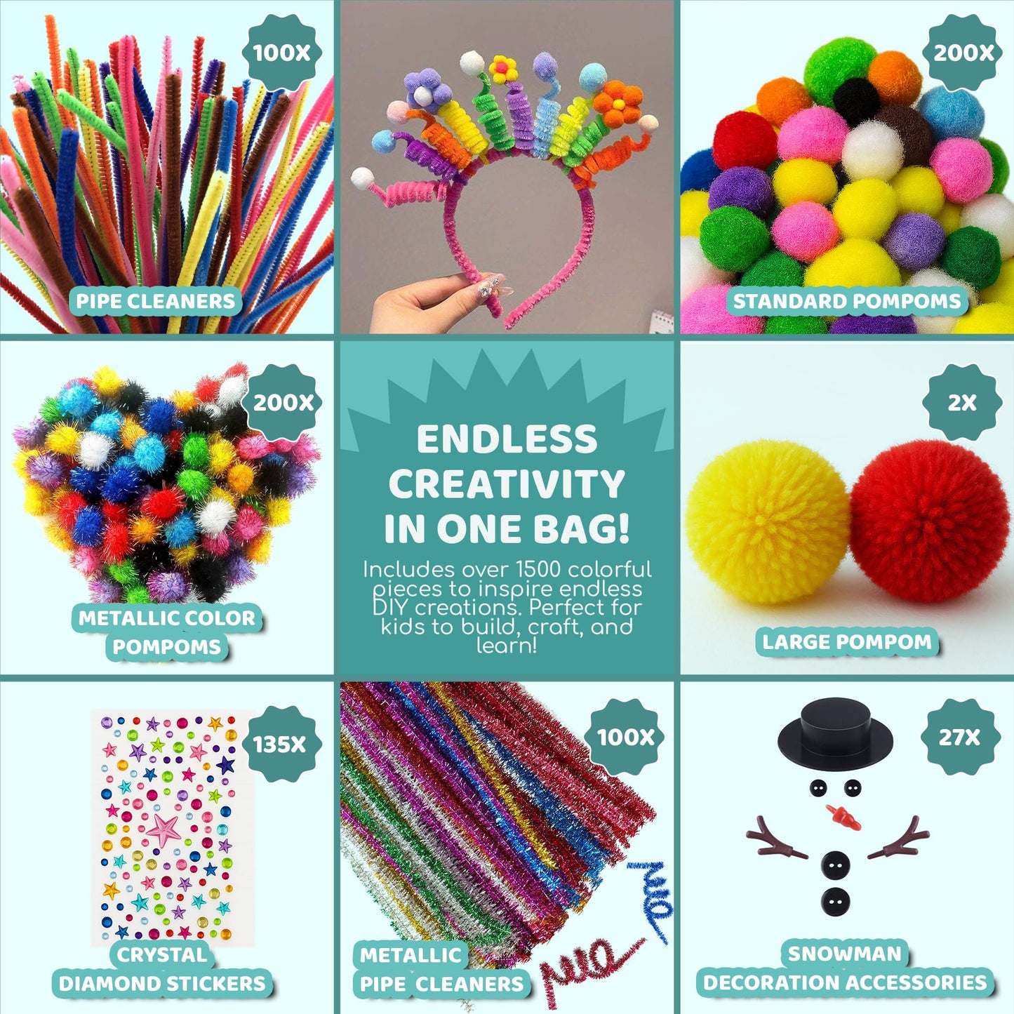 Yameer Arts and Crafts Supplies for Kids 1500+ Pcs - All in One DIY Art Craft Supplies for Kids and Toddlers - Kid Crafting School Supply Kit & Materials Age 4 5 6 7 8 9