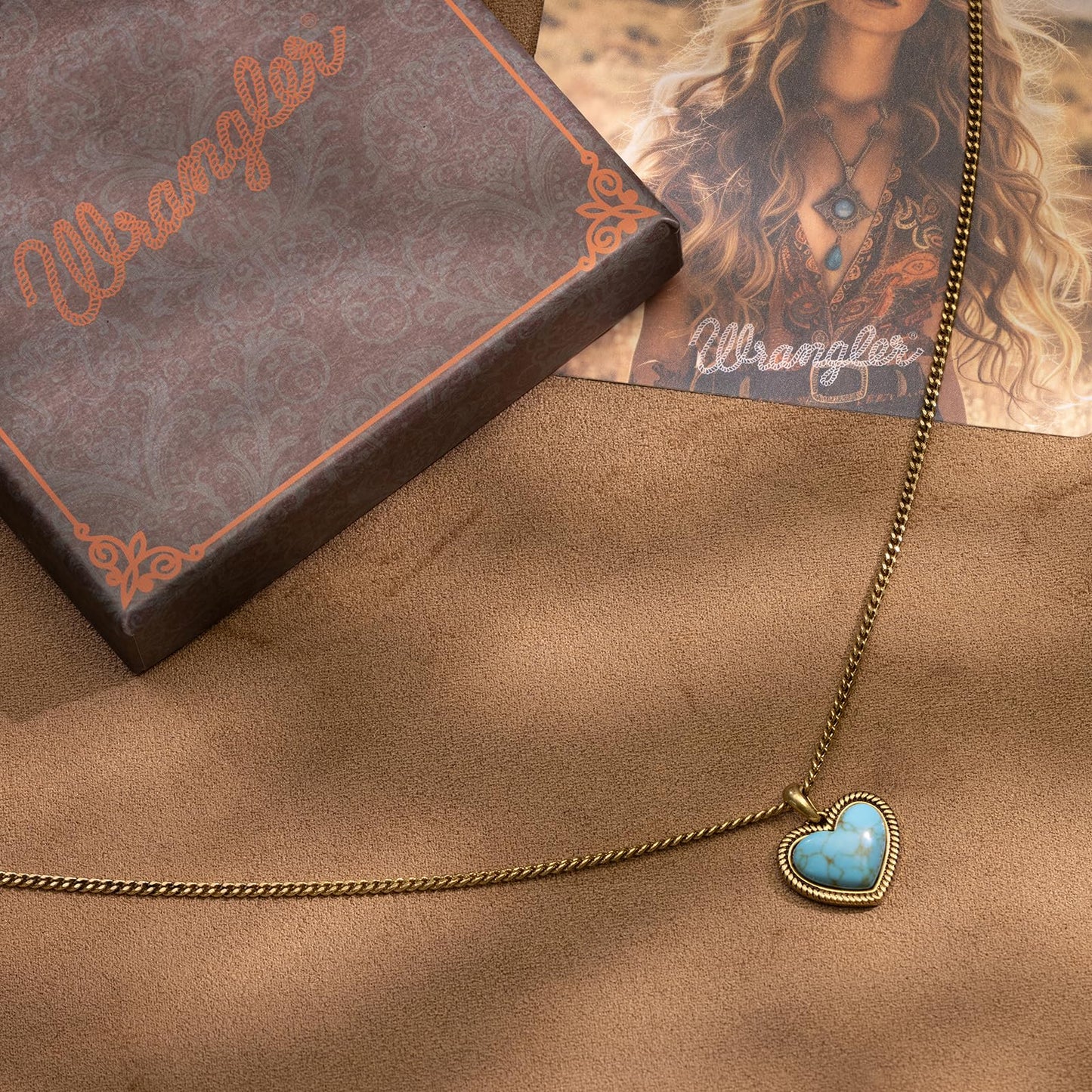 Montana West Wrangler Heart Turquoise Pendant Necklace for Women Western Gold Plated Cowgirl Cowboy Classic Trendy Jewelry AR-WNS-HT-1118GTQ