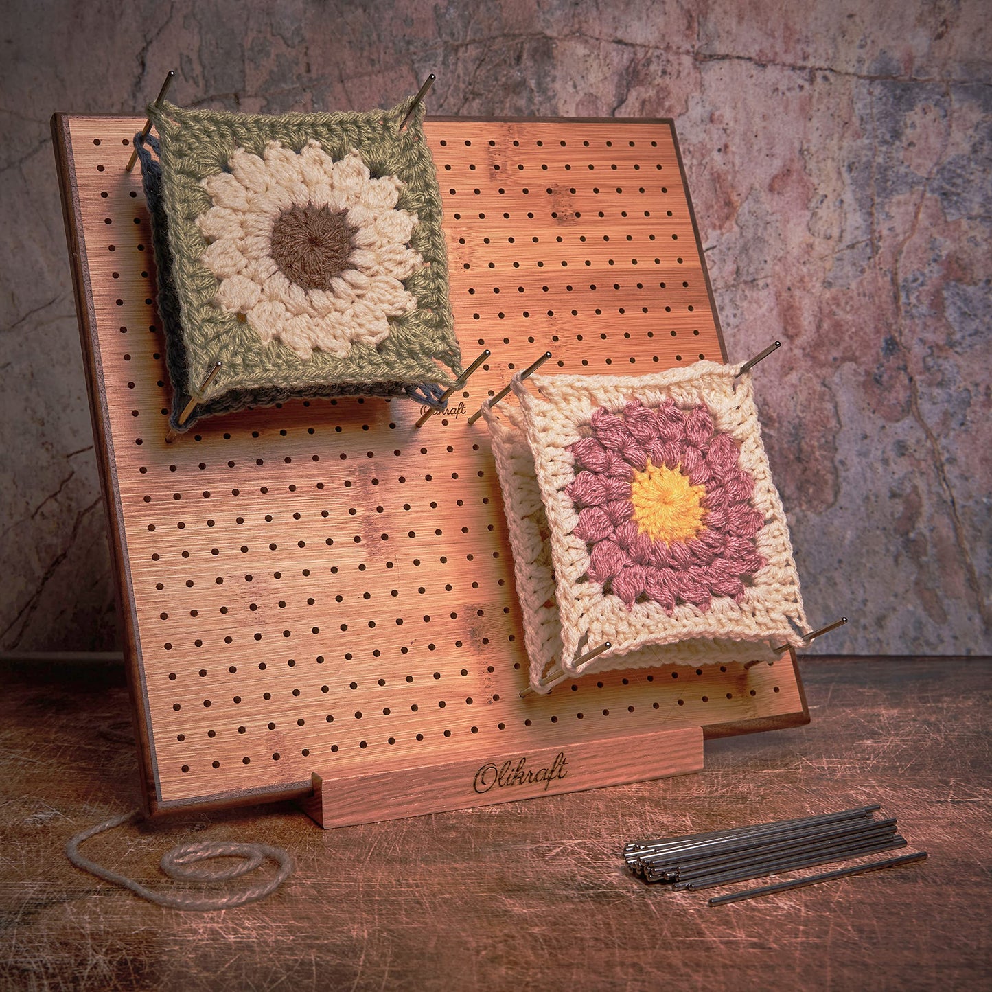 Olikraft 14-inch Crochet Blocking Board with 50 Pins and Wooden Yarn Swift - Durable Granny Square Blocking Board and Lightweight Yarn Swift for Effortless Crocheting and Knitting Projects