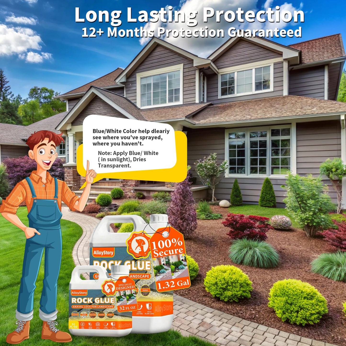 Rock Glue for Landscaping, 1.32 Gallon Mulch Glue for Landscaping, Mulch Adhesive & Gravel Stabilizer for Pea Gravel, Pebbles, and Stone for Outdoor Landscape, Walkways, Yards, Patios, and Driveways