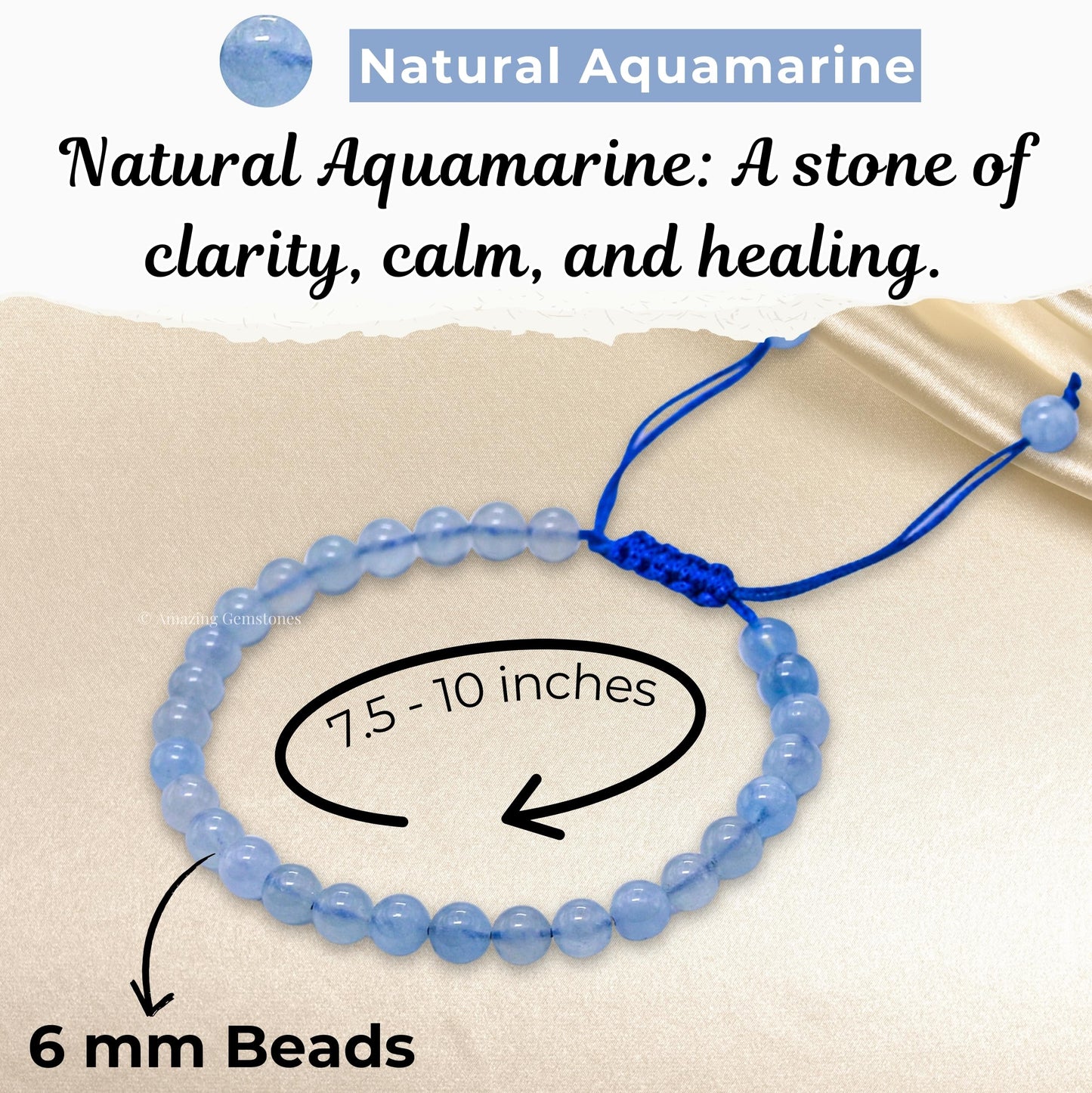 Amazing Gemstone Aquamarine Bracelet for Women Men's Gifts - Protection Healing Crystal Bracelet - 6mm Gemstone Beaded Adjustable Bracelet Pulseras Para Hombres Mujer Stocking Stuffers