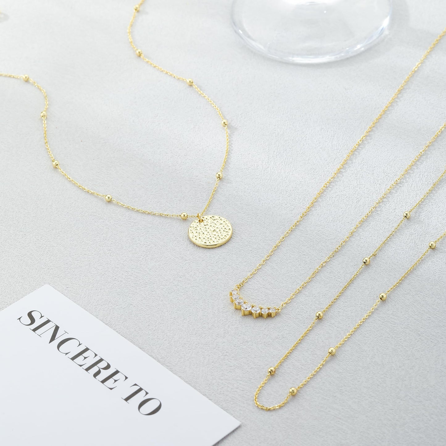 Kyerlyn layered gold necklaces for women，Stackable Stack 14K Gold Plated Chain Trendy Layering Coin CZ Simple Circle Cubic Zirconia Dainty Pendant Necklaces Set Gold Jewelry for women Gifts
