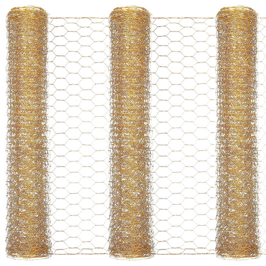 3 Pieces 40 x 13 inches Gold Chicken Wire Net for Craft Projects Lightweight Galvanized Hexagonal Frame Chicken Wire Mesh for Unfinished Wooden Window Frames DIY Craft Work Home Decor