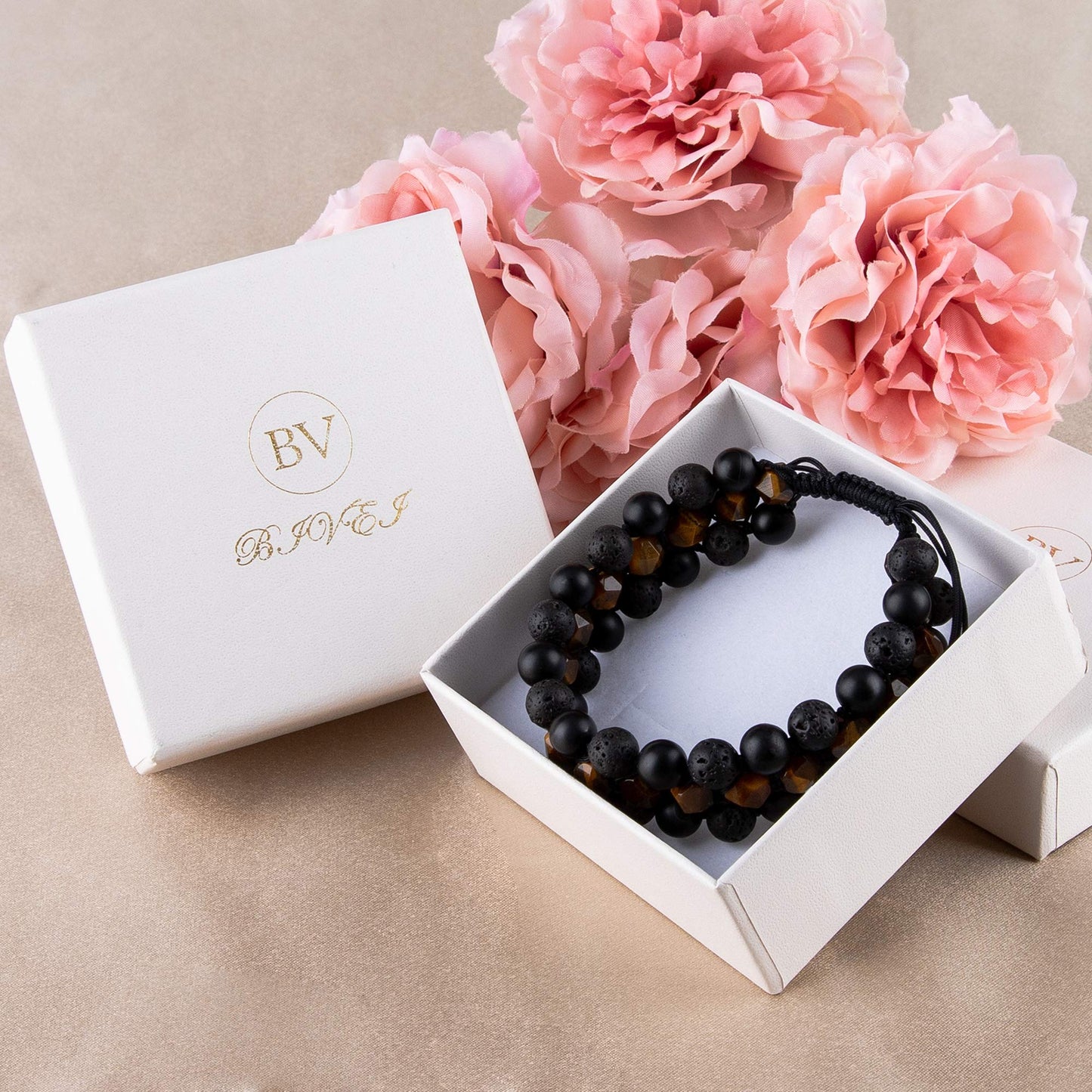 8mm Natural Lava Rock Stone Bracelets for Men, Healing Crystal Essential Oil Diffuser Beads Bracelet Chakra Yoga Energy Anxiety Gemstone Bracelet - 3 Layer