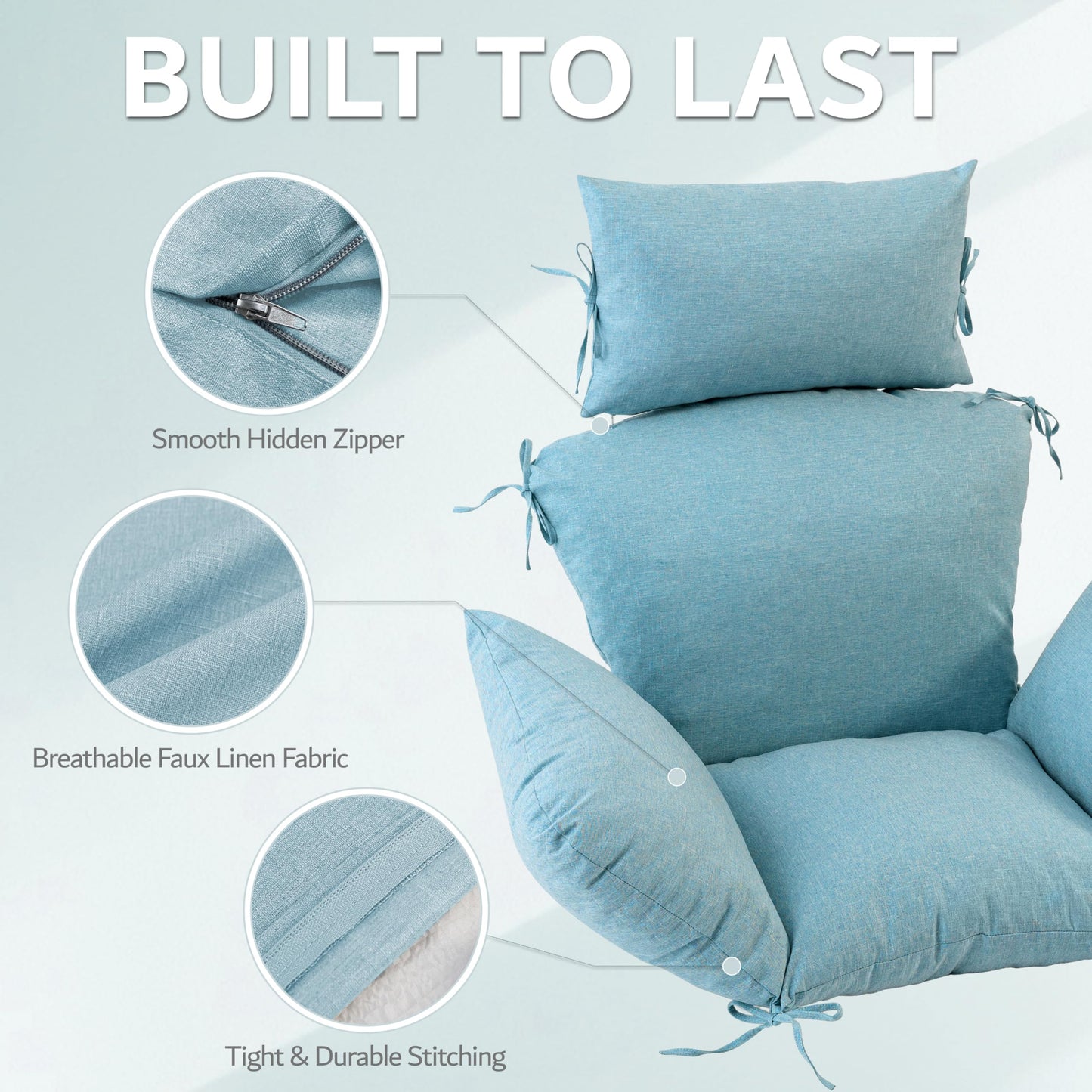 Honorbox Egg Chair Cushion with 8 Securing Straps, Water-Repellent & Fade-Resistant Faux Linen, Removable Cover, Replacement Cushion for Most Single Outdoor Hanging Swing Egg Chairs – Teal